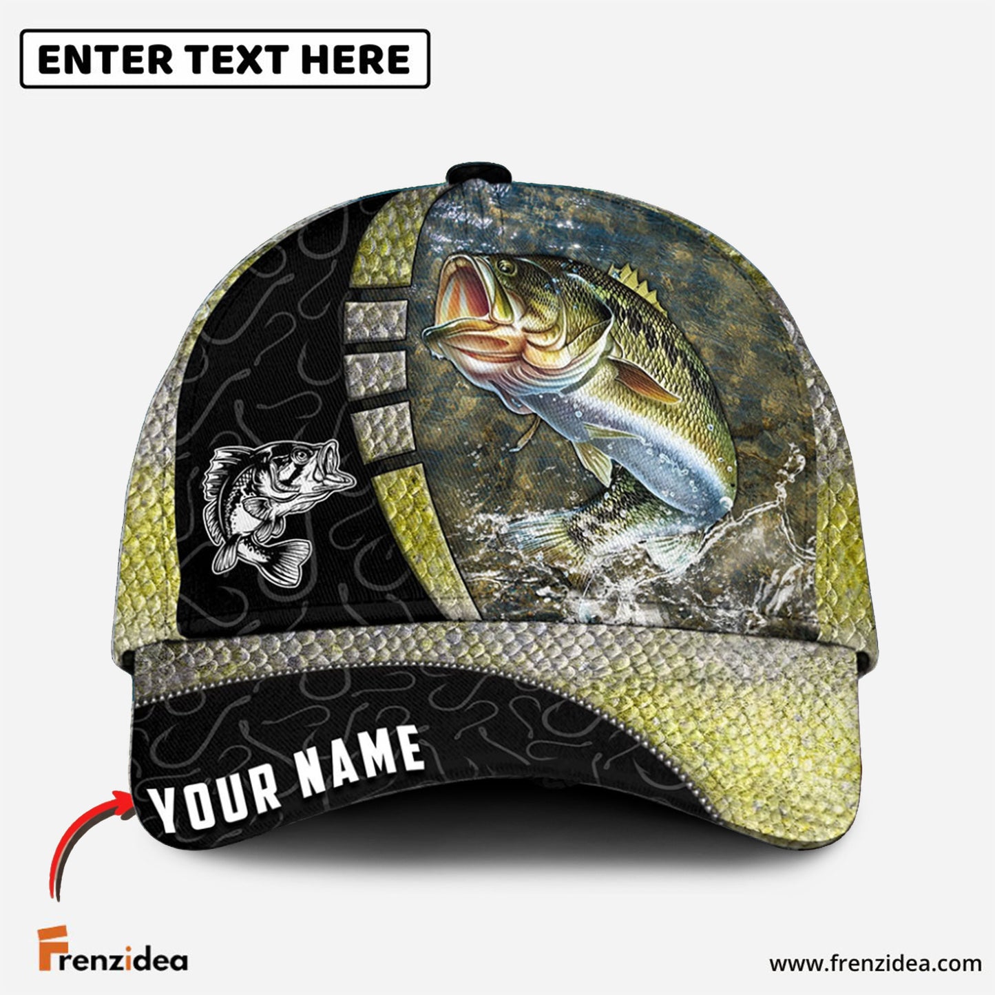 Frenzidea Personalized Bass Fishing Hook Camo Classic Cap