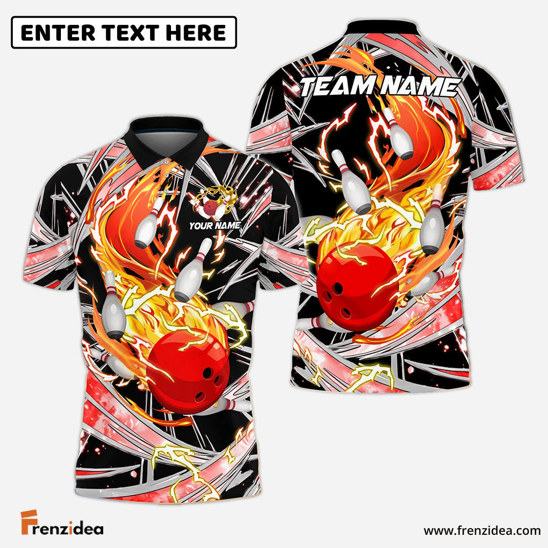 Frenzidea Bowling And Pins Flame Thunder Wind AuraCustomized Name 3D Shirt (4 Colors)