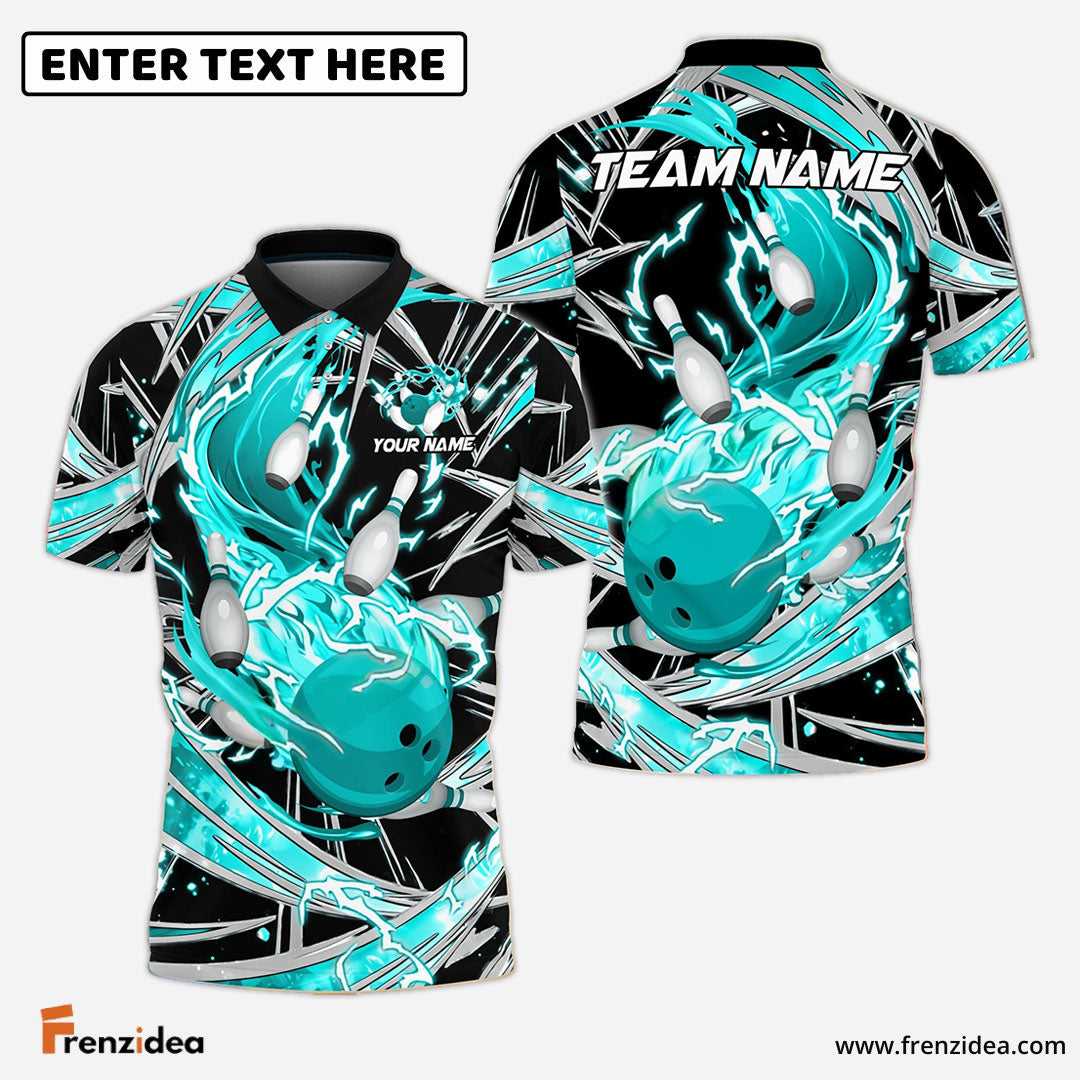 Frenzidea Bowling And Pins Flame Thunder Wind AuraCustomized Name 3D Shirt (4 Colors)
