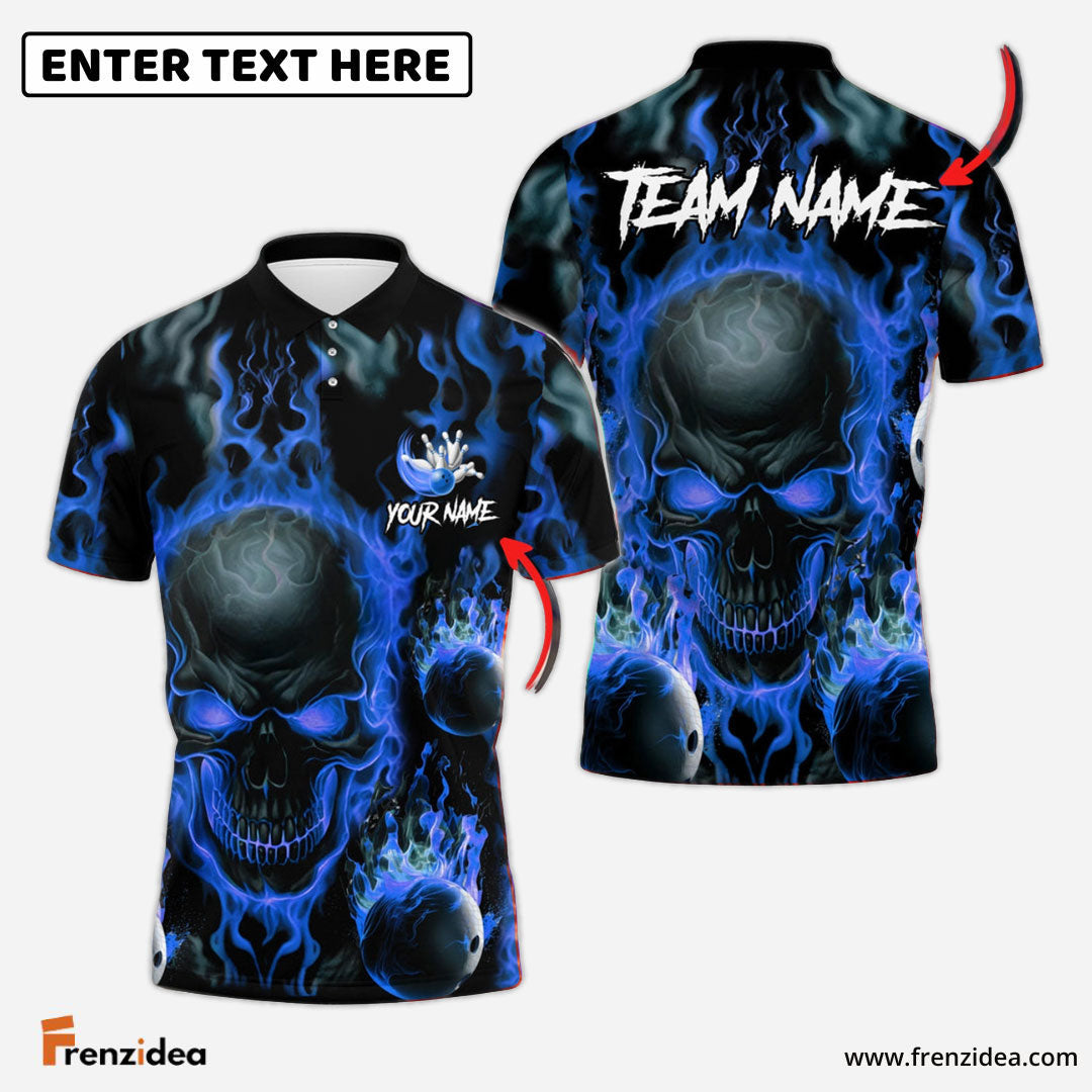 Frenzidea Bowling And Pins Flame Skull Multicolor Customized Name 3D Shirt ( 4 Colors )