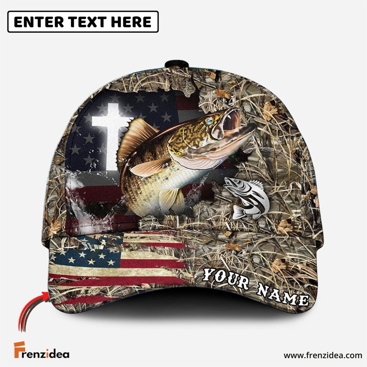 Frenzidea Personalized Walleye Cross Camo Fishing Classic Cap