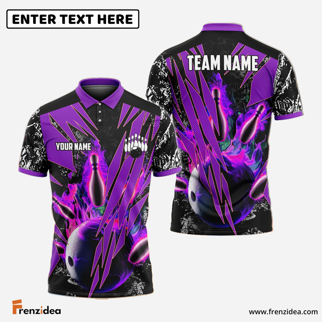 Frenzidea Bowling Fireball Premium Personalized Name, Team Name, Logo Shirt (4 Colors)