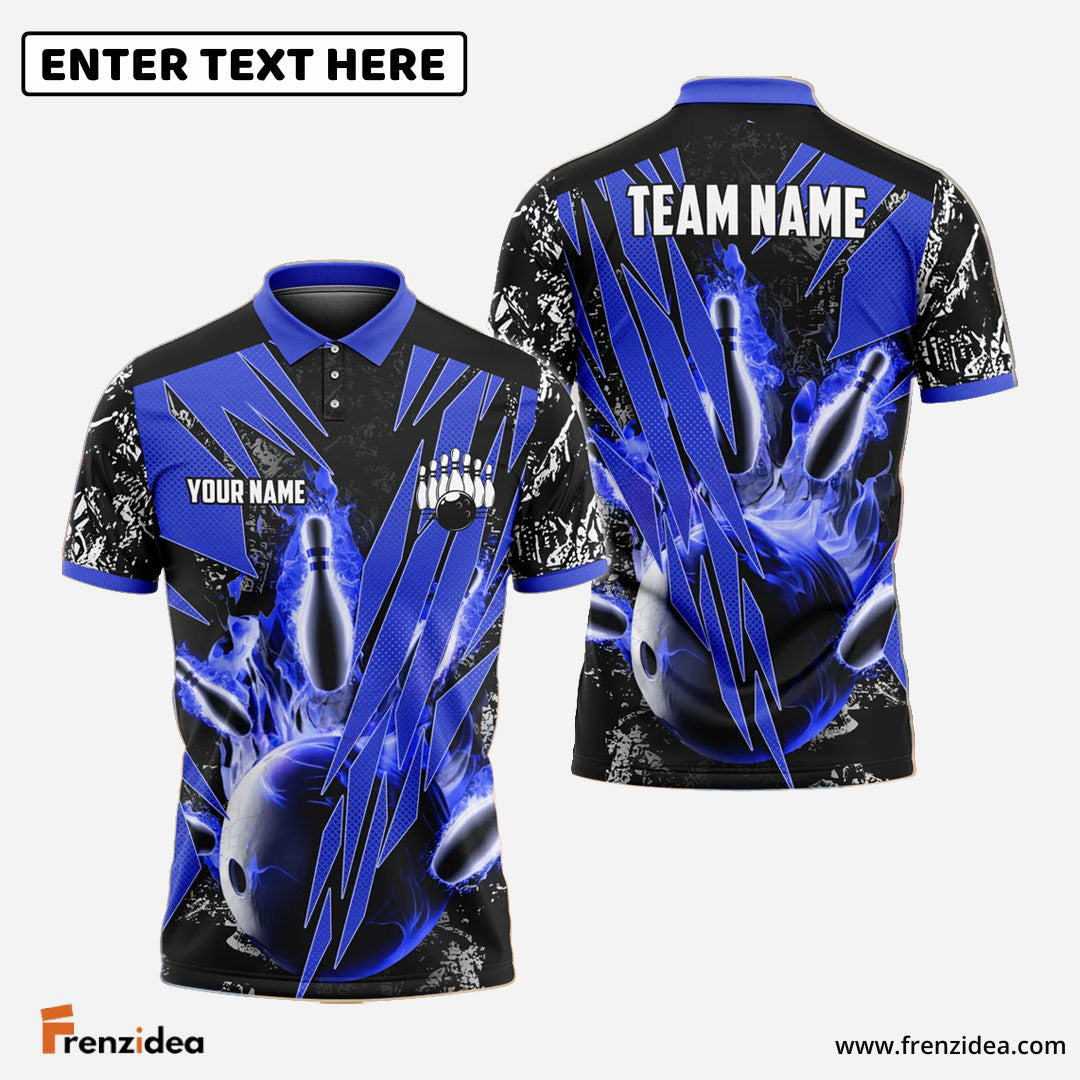 Frenzidea Bowling Fireball Premium Personalized Name, Team Name, Logo Shirt (4 Colors)