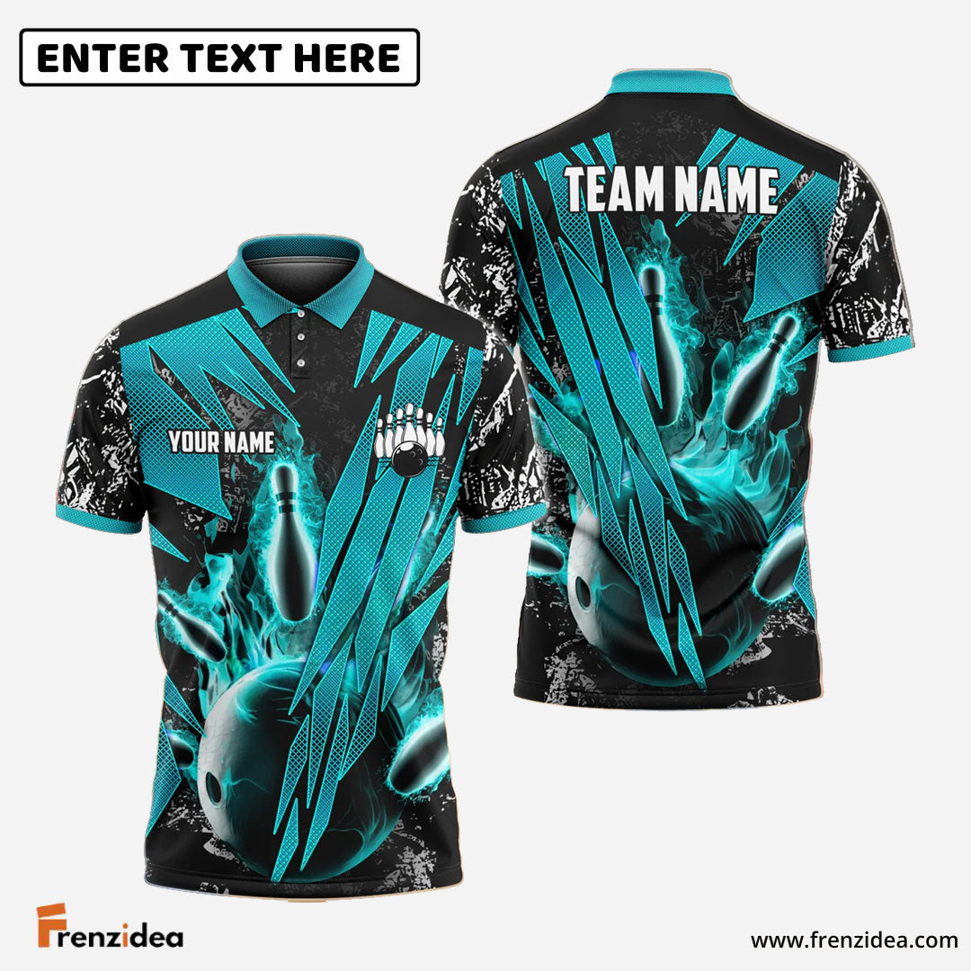 Frenzidea Bowling Fireball Premium Personalized Name, Team Name, Logo Shirt (4 Colors)