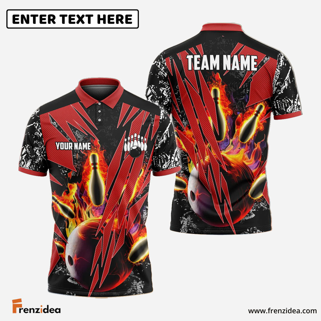 Frenzidea Bowling Fireball Premium Personalized Name, Team Name, Logo Shirt (4 Colors)