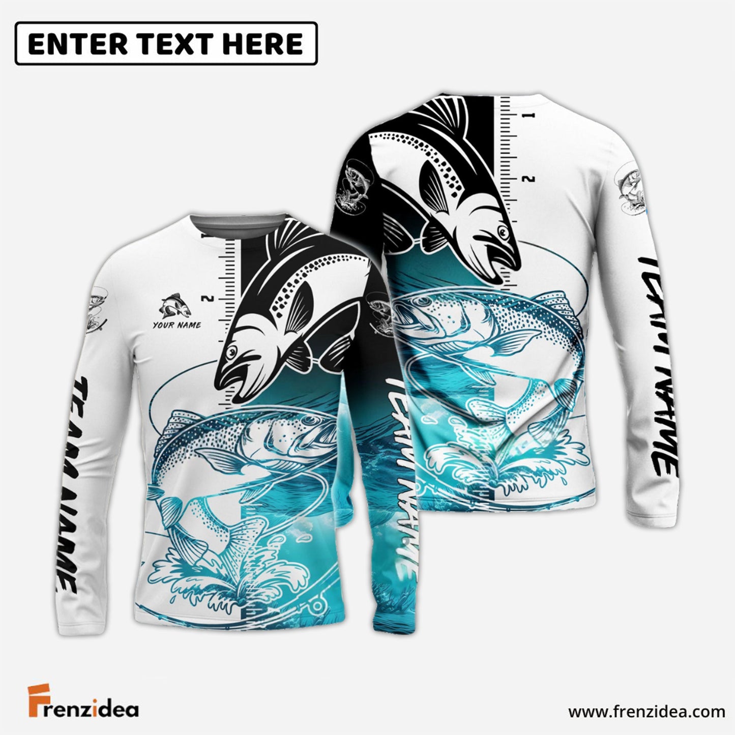 Frenzidea Trout Fishing White Blue Water Custom Name & Team Name 3D Shirts