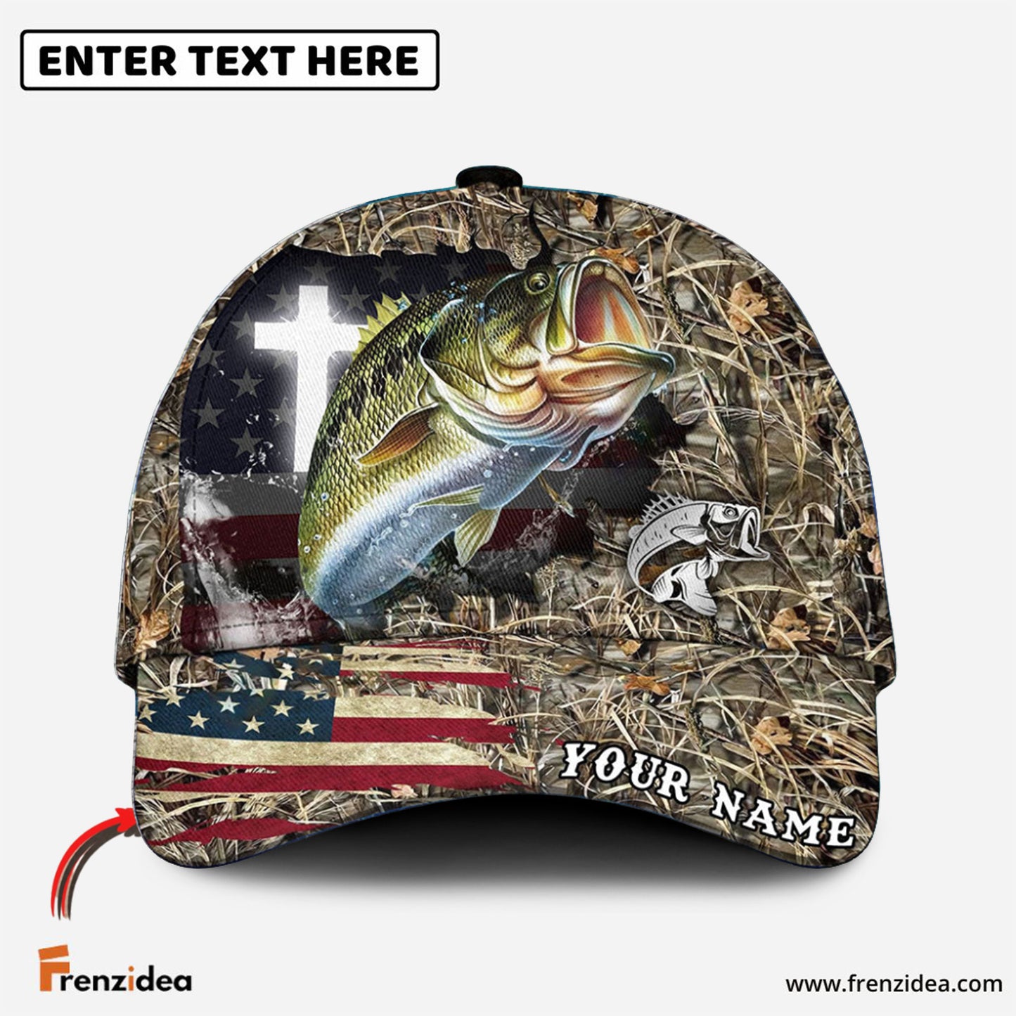 Frenzidea Personalized Bass Cross Camo Fishing Classic Cap