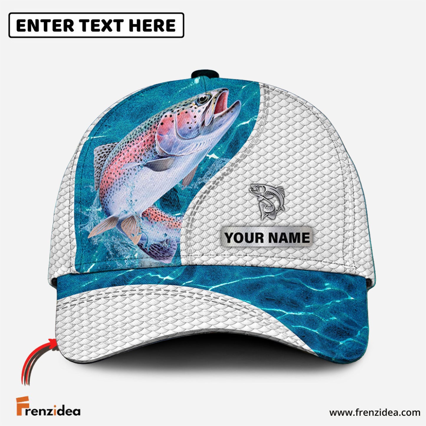 Frenzidea Custom Name Trout Fishing Blue Water Cap