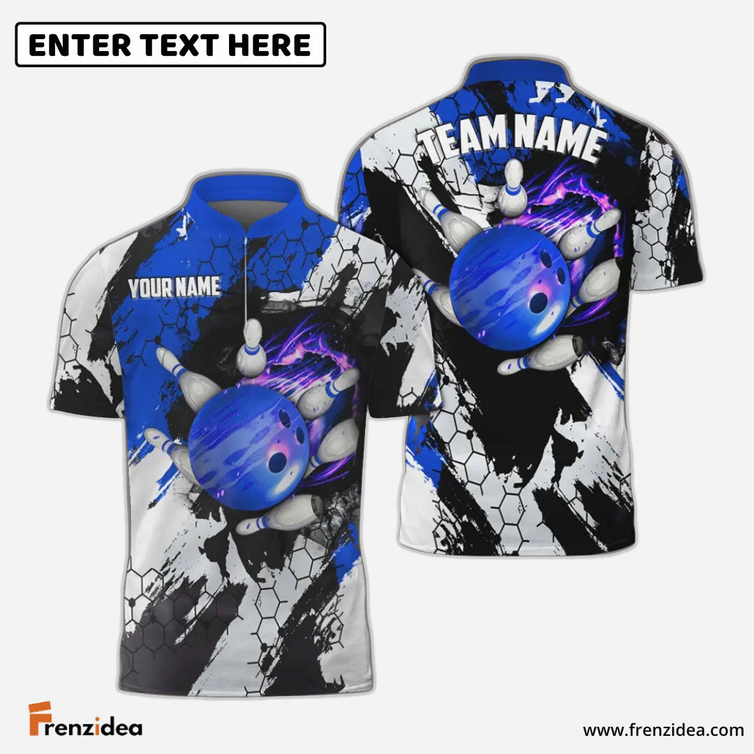 Frenzidea Bowling And Pins Hexagram Pattern Multicolor Personalized Name, Team Name 3D Shirt