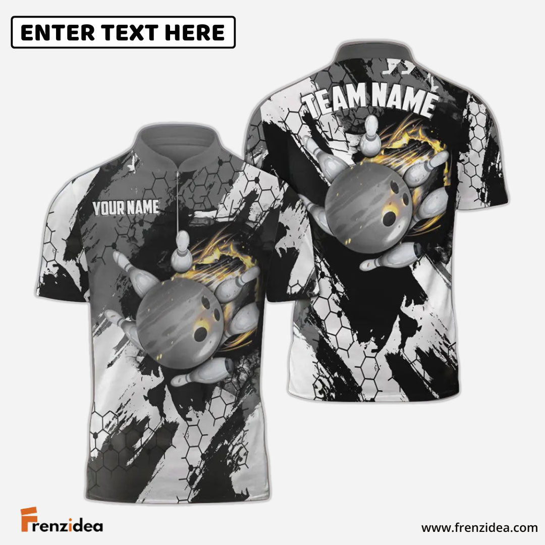 Frenzidea Bowling And Pins Hexagram Pattern Multicolor Personalized Name, Team Name 3D Shirt