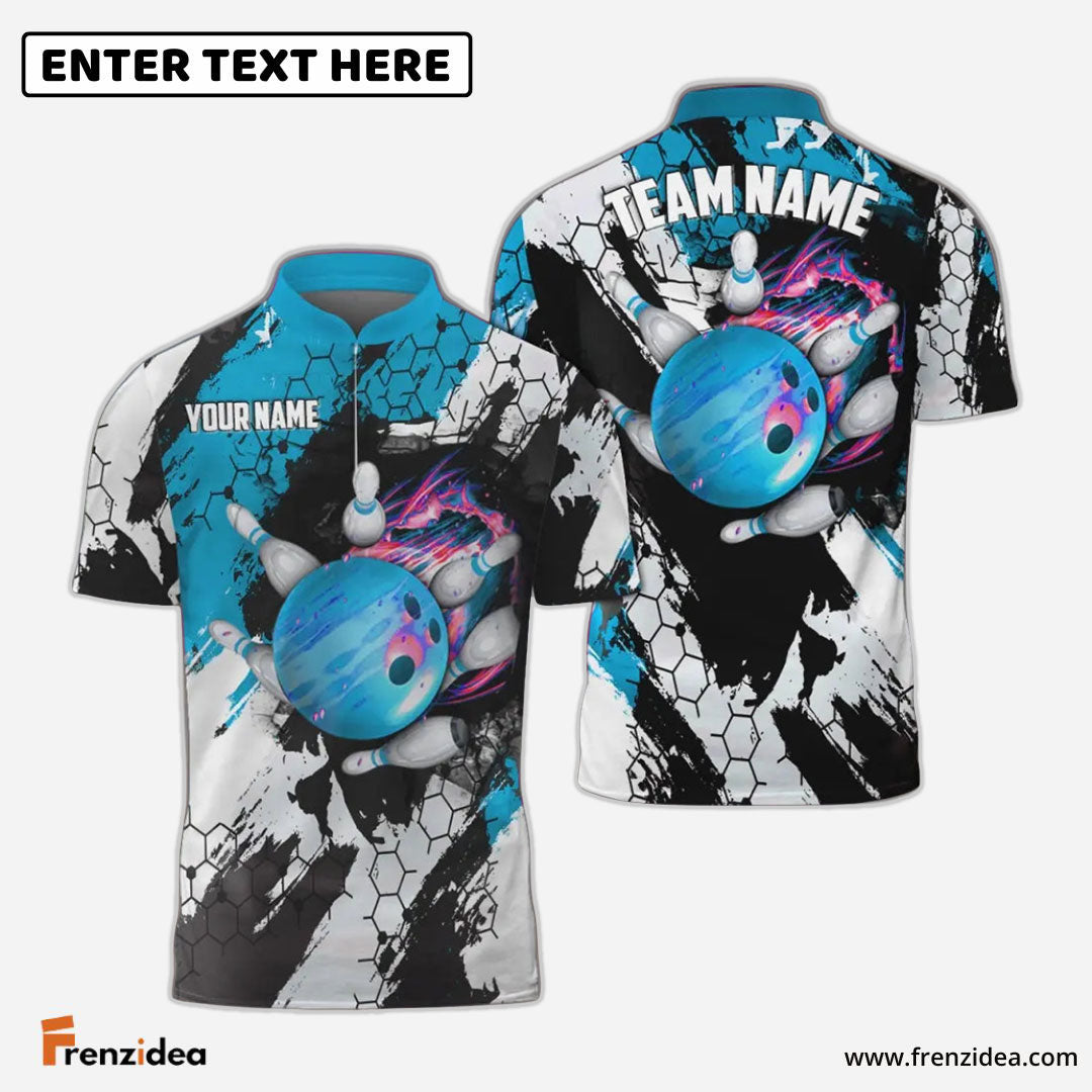 Frenzidea Bowling And Pins Hexagram Pattern Multicolor Personalized Name, Team Name 3D Shirt