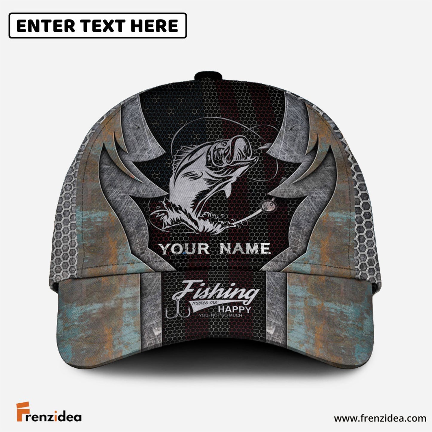 Frenzidea Personalized Bass Fishing American Flag Rusty Metal Pattern Classic Cap