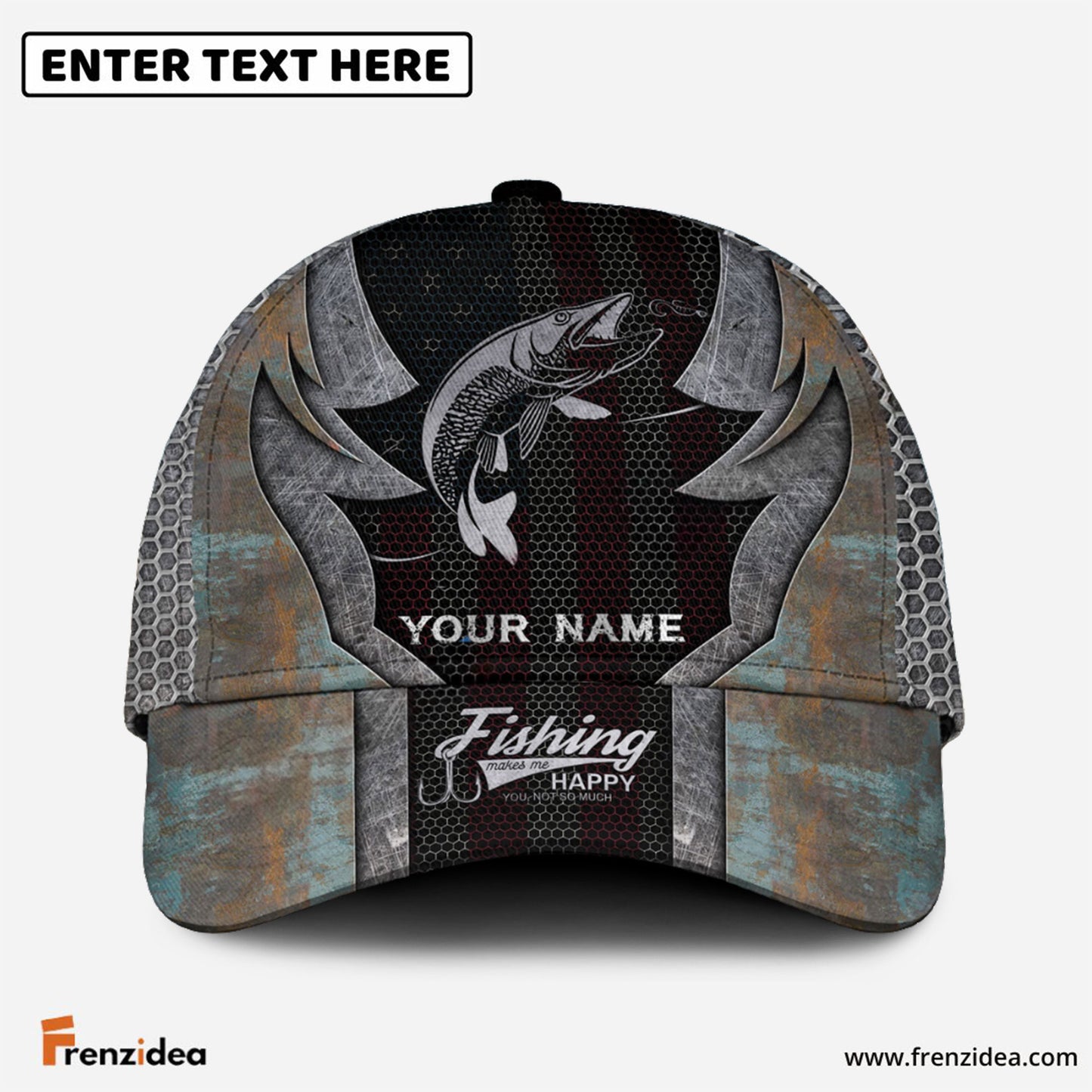 Frenzidea Personalized Musky Fishing American Flag Rusty Metal Pattern Classic Cap