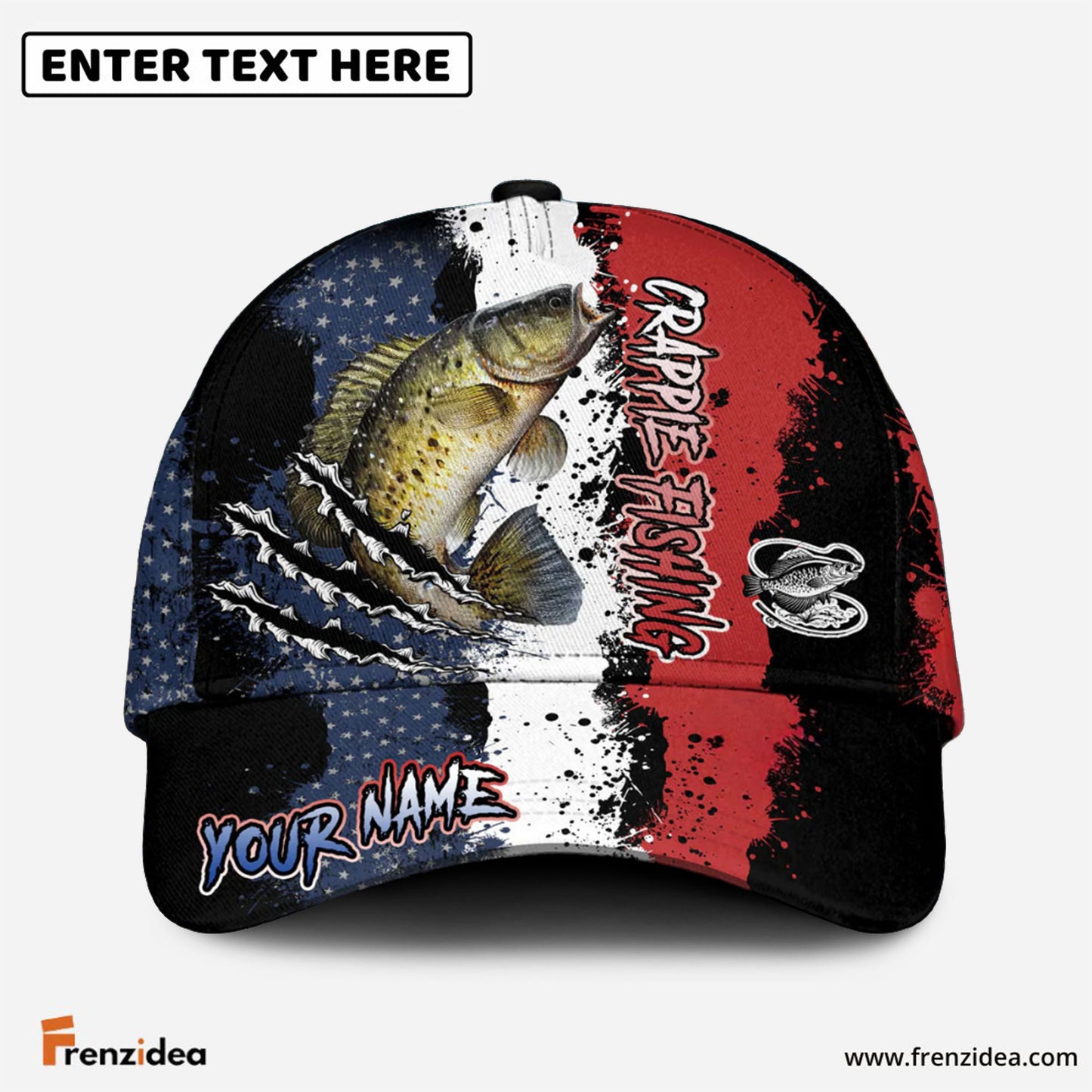 Frenzidea Crappie Fishing Paint Scratch American Flag Personalized Cap