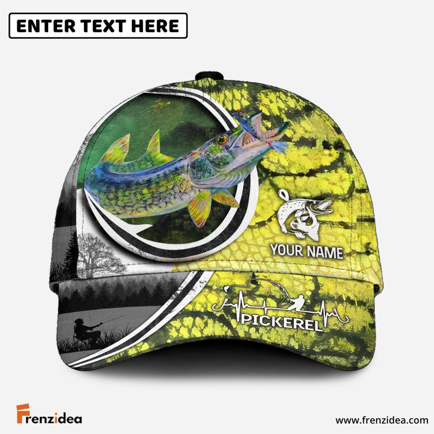 Frenzidea Custom Name Chain Pickerel Fishing Hook Skin Cap