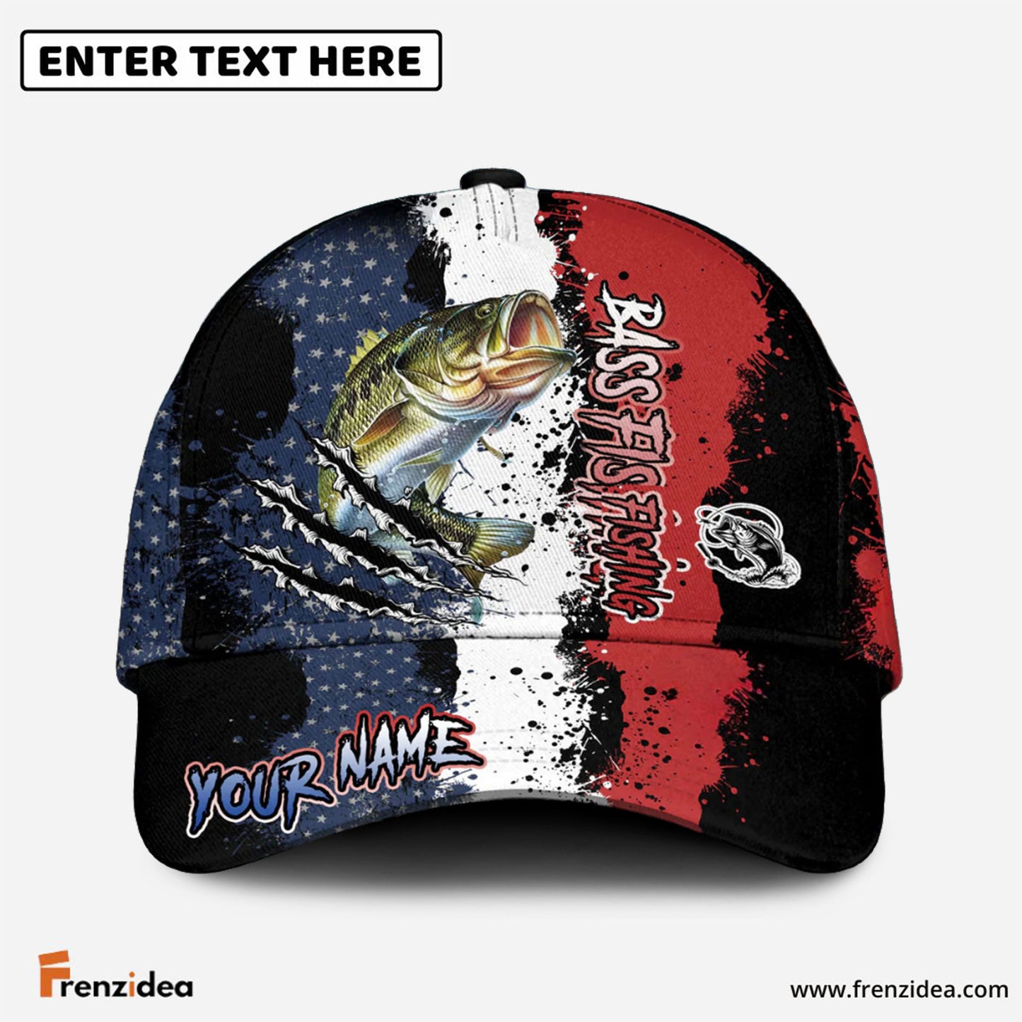 Frenzidea Bass Fishing Paint Scratch American Flag Personalized Cap