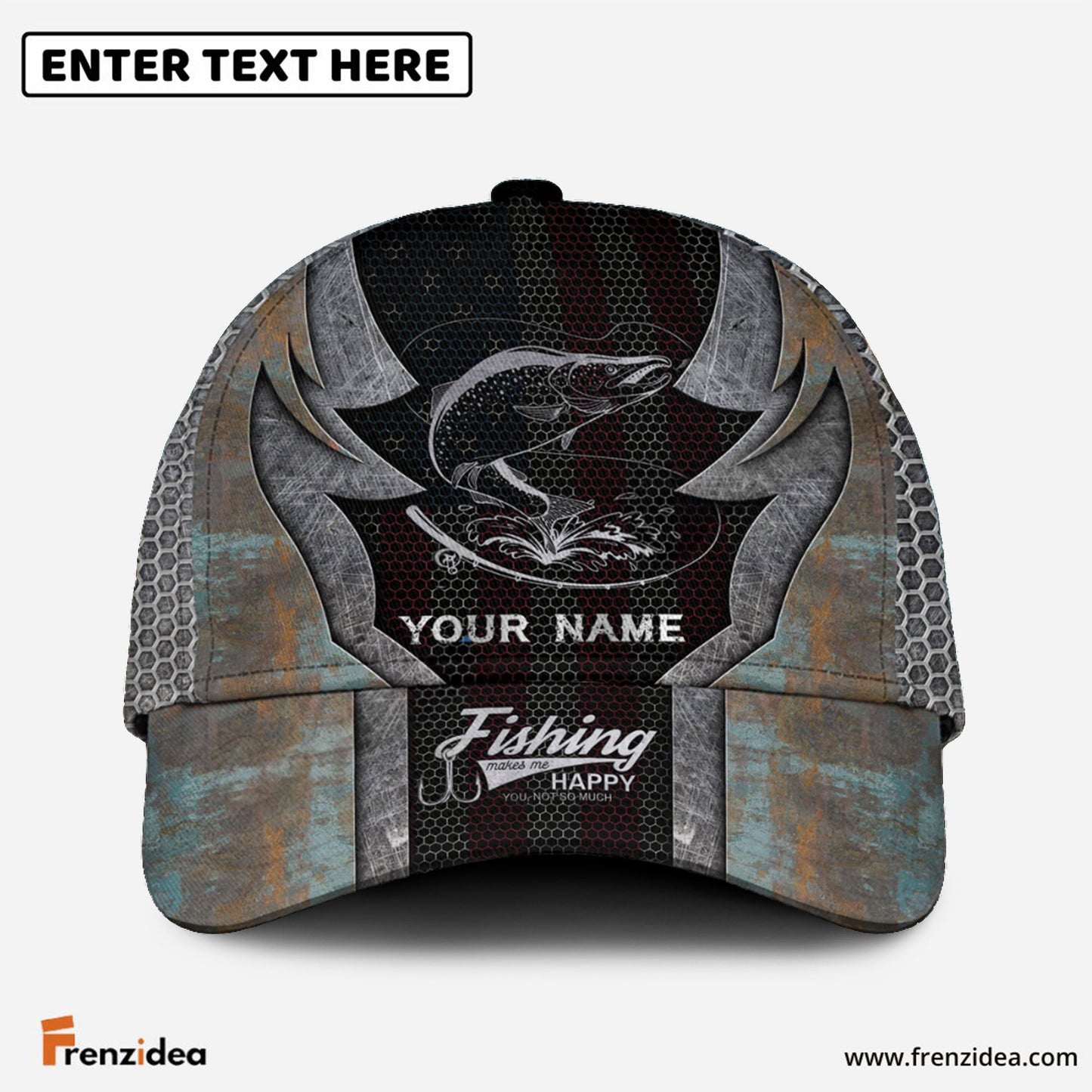 Frenzidea Personalized Salmon Fishing American Flag Rusty Metal Pattern Classic Cap