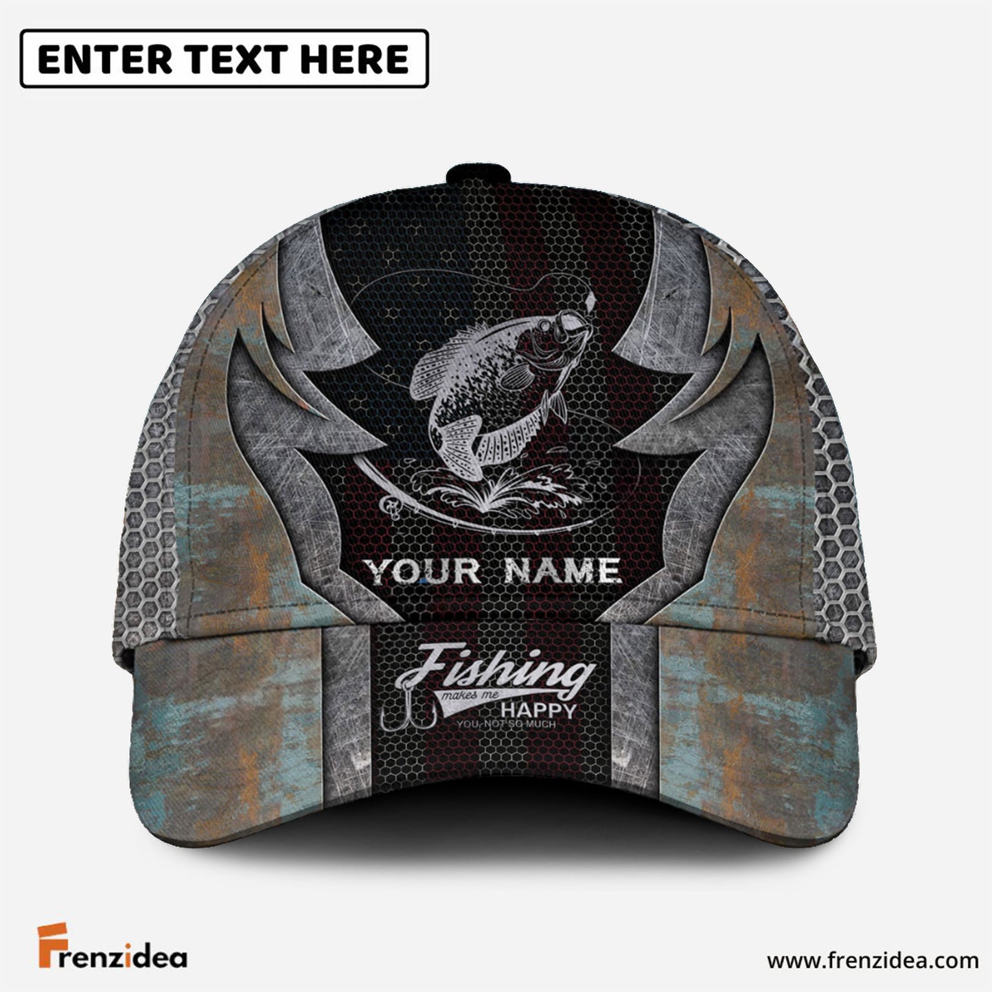 Frenzidea Personalized Crappie Fishing American Flag Rusty Metal Pattern Classic Cap