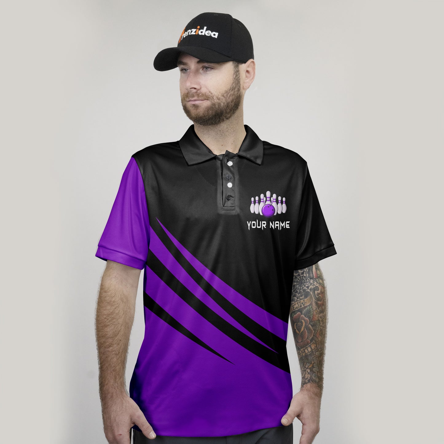 Frenzidea Bowling And Pins Basic Black Customized Name 3D Shirt (4 Colors)