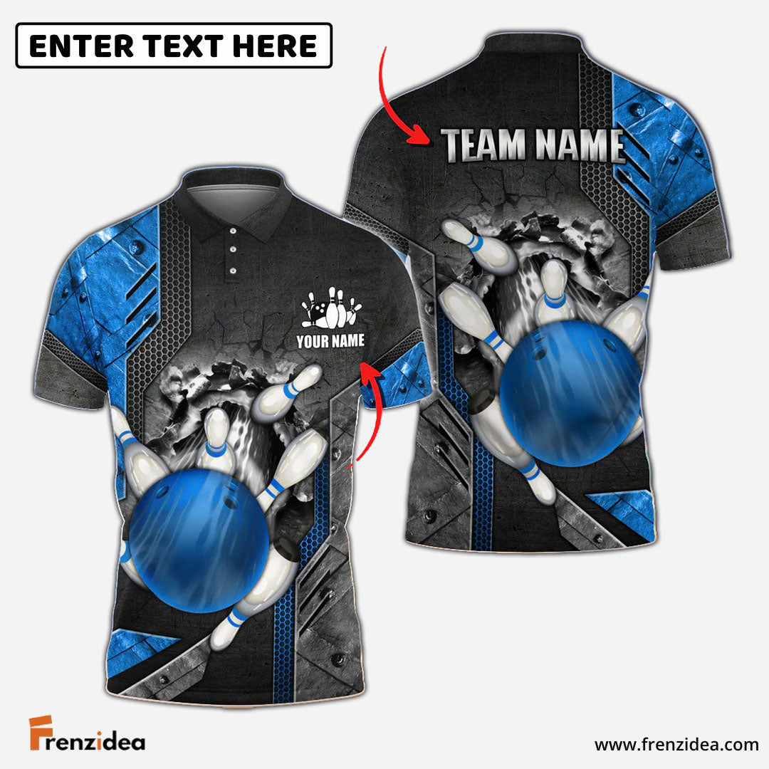 Frenzidea Bowling Ball And Pins Crack Metalic Multicolor Personalized Name 3D Shirt