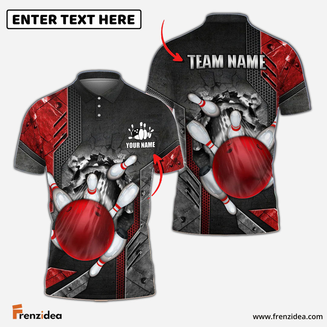 Frenzidea Bowling Ball And Pins Crack Metalic Multicolor Personalized Name 3D Shirt