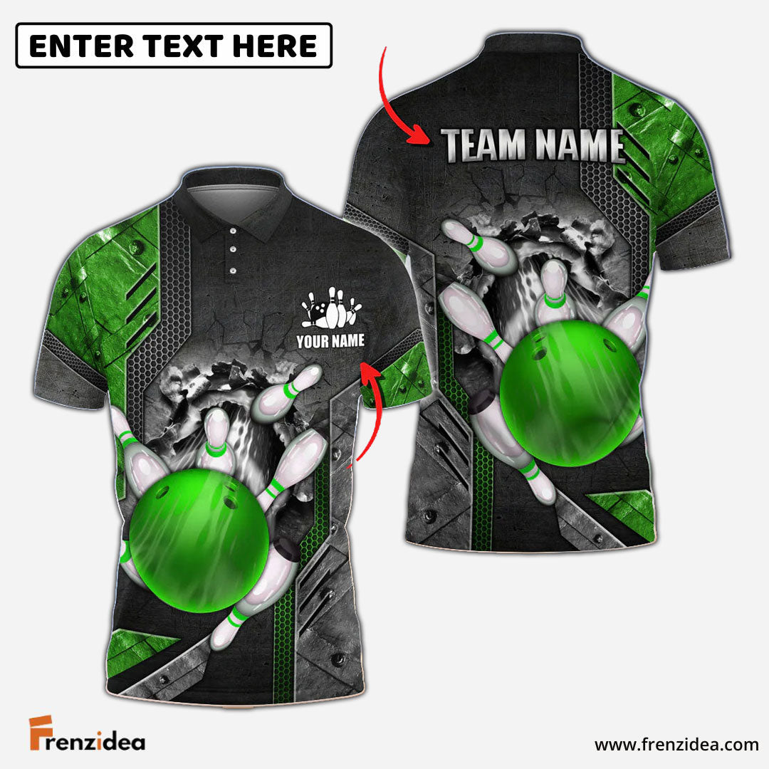 Frenzidea Bowling Ball And Pins Crack Metalic Multicolor Personalized Name 3D Shirt