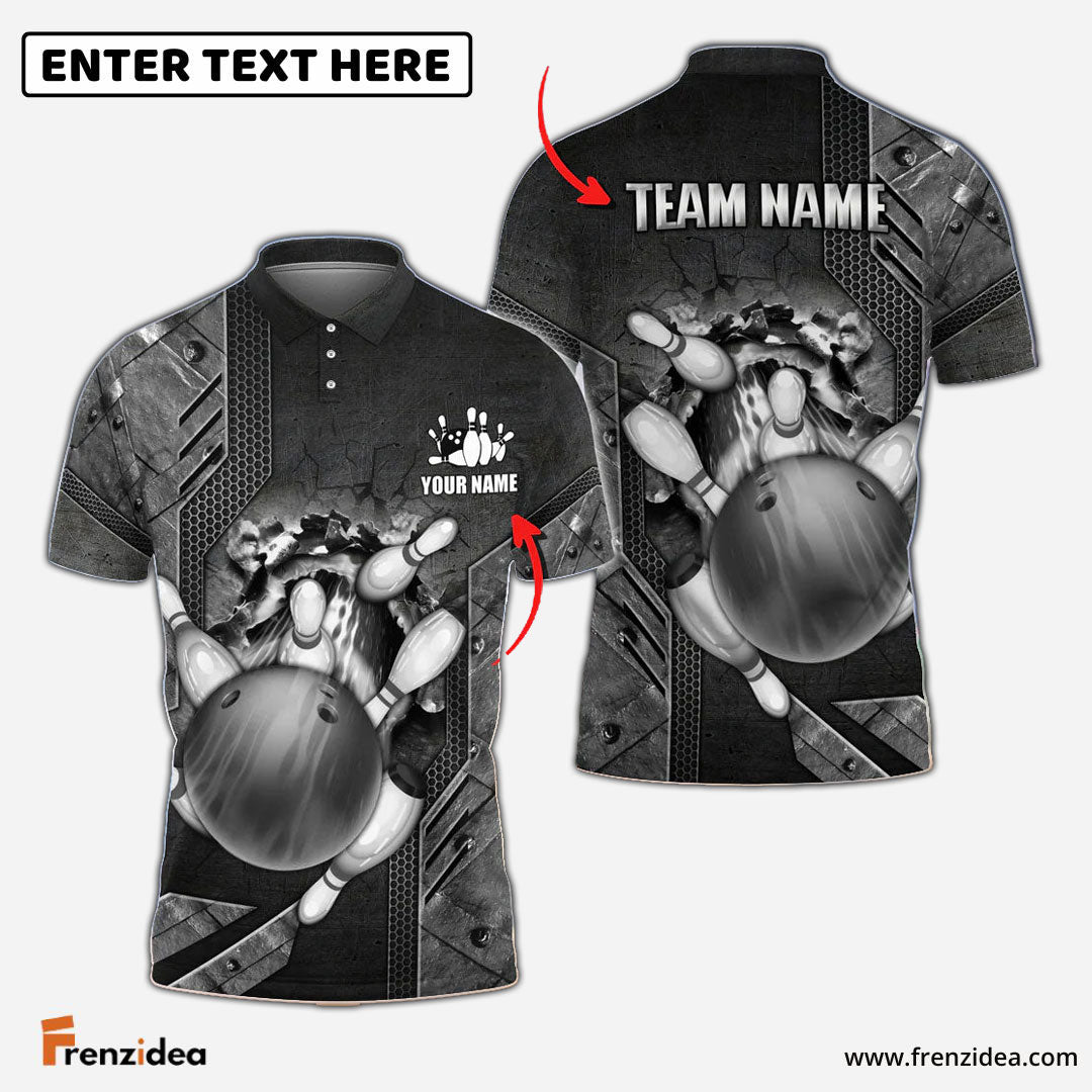 Frenzidea Bowling Ball And Pins Crack Metalic Multicolor Personalized Name 3D Shirt