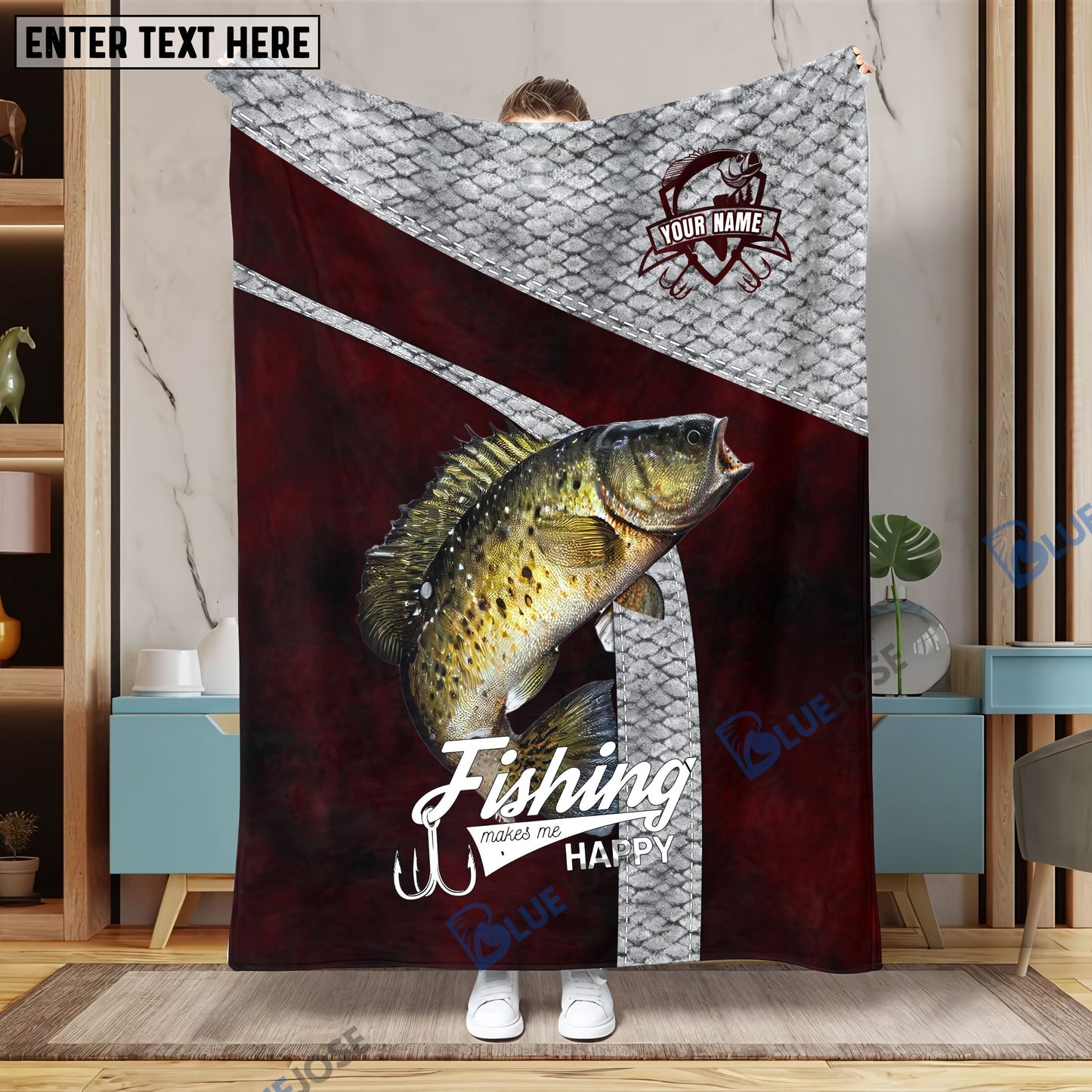 Frenzidea Custom Name Crappie Fishing Red Blanket