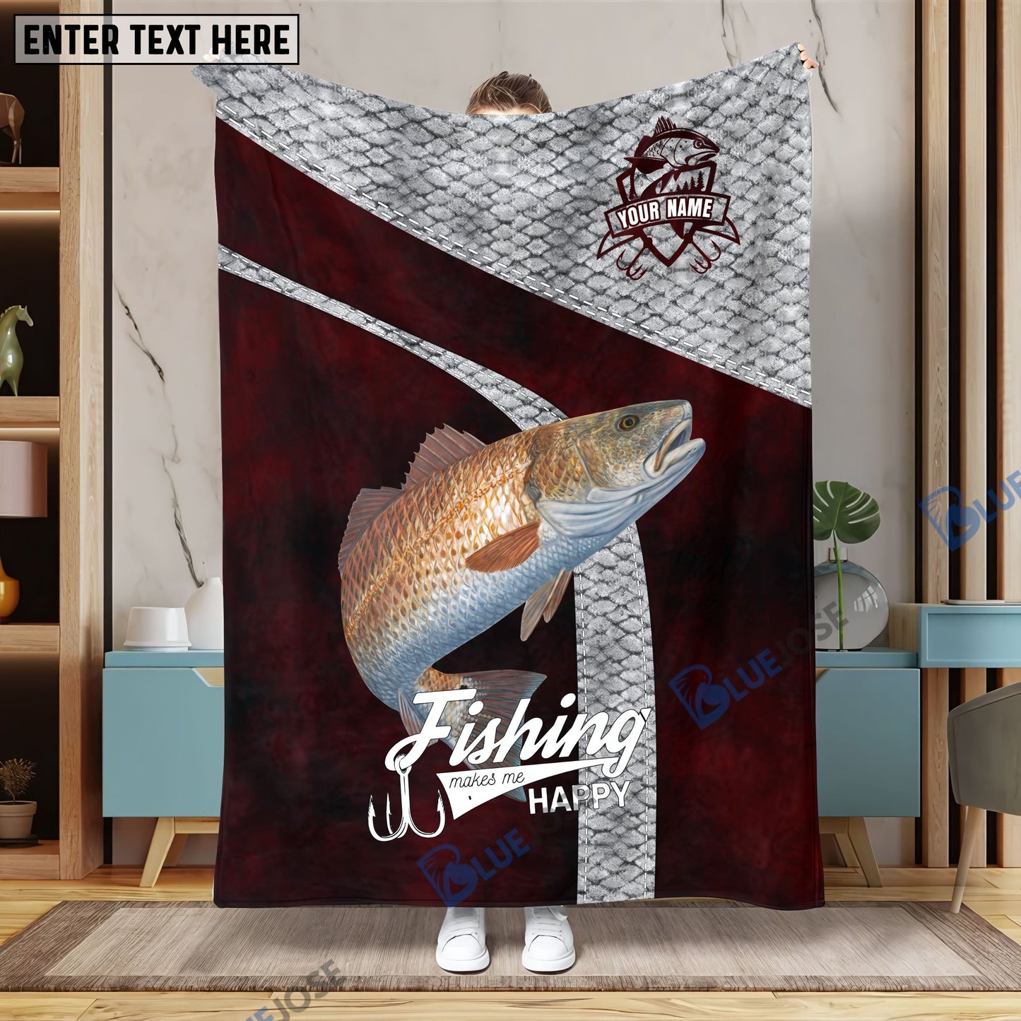 Frenzidea Custom Name Redfish Fishing Red Blanket