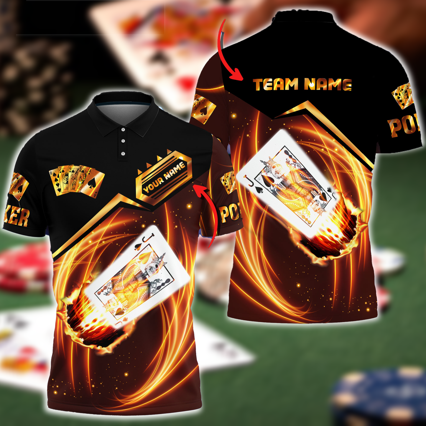 Frenzidea Jack Card Poker Fire Personalized Name, Team Name Unisex Shirt