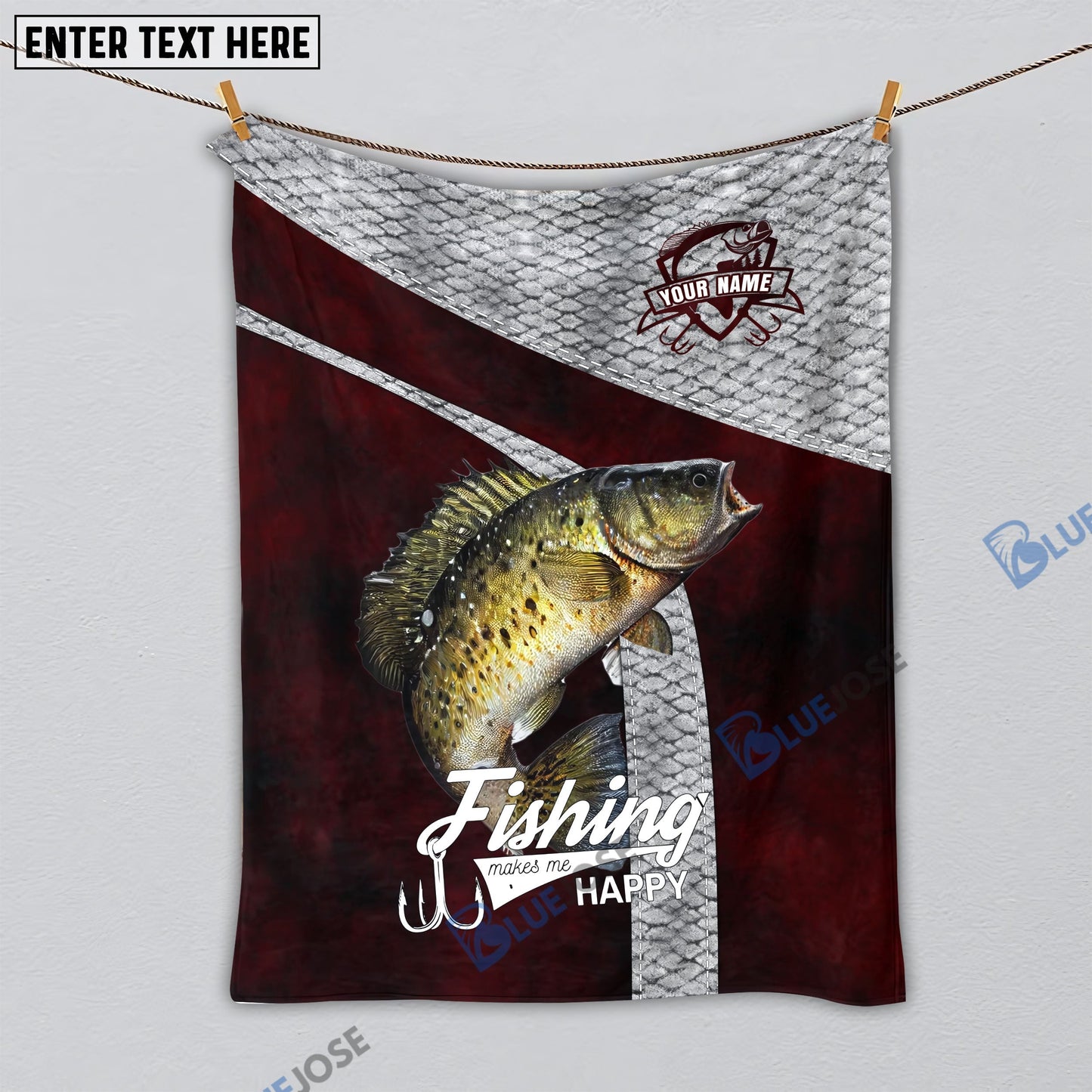 Frenzidea Custom Name Crappie Fishing Red Blanket