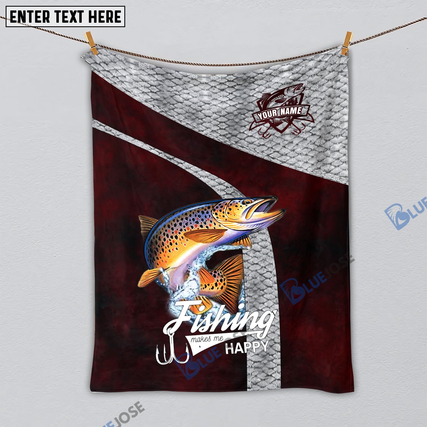 Frenzidea Custom Name Trout Fishing Red Blanket