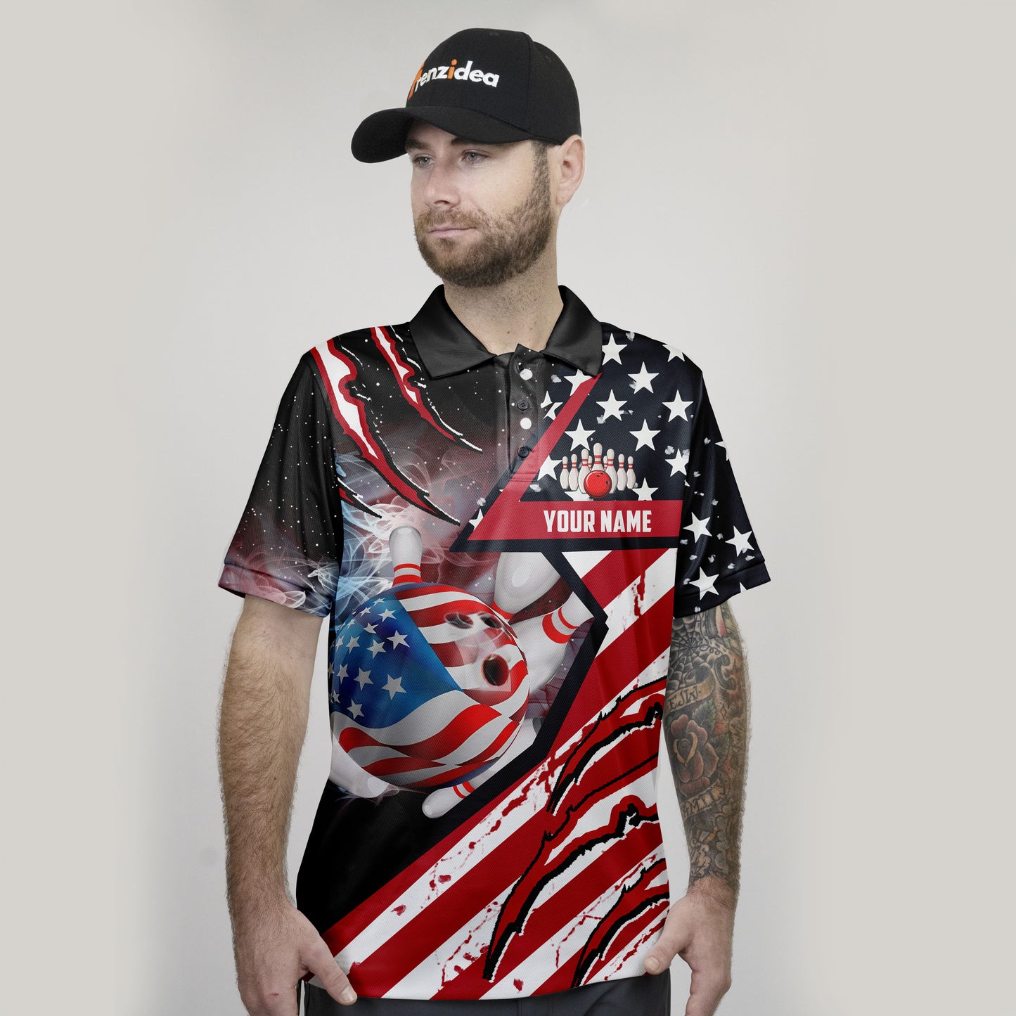 Frenzidea Bowling American Flag Patriot Customized Name, Team Name 3D Shirt