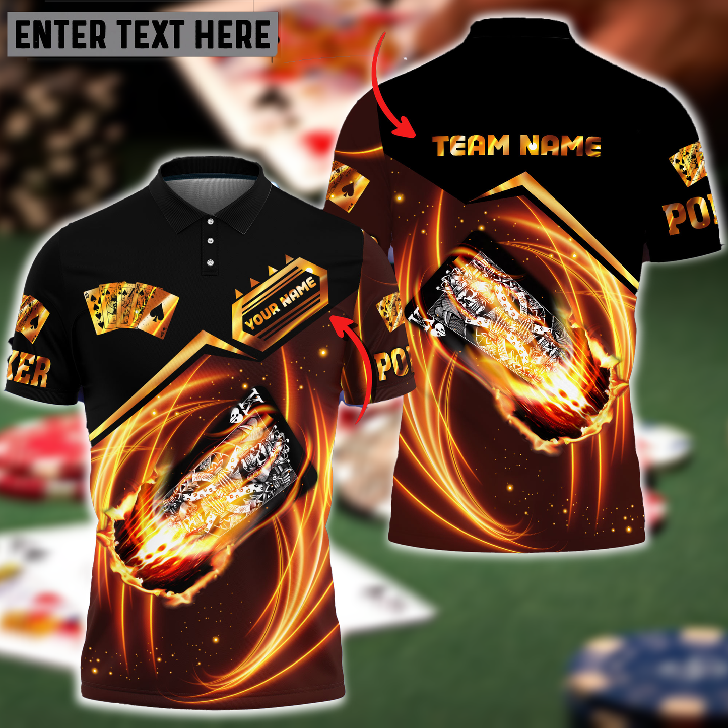 Frenzidea King Card Poker Fire Personalized Name, Team Name Unisex Shirt
