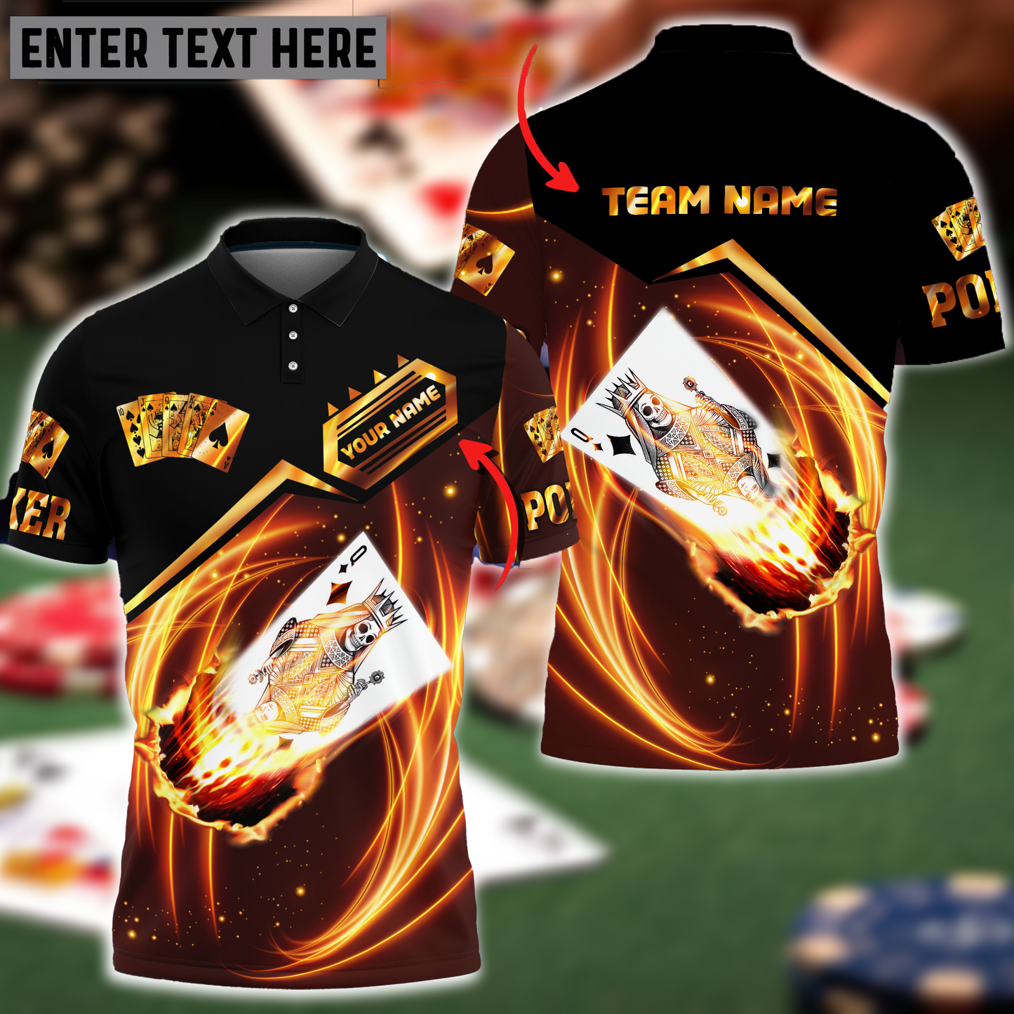Frenzidea Queen Card Poker Fire Personalized Name, Team Name Unisex Shirt