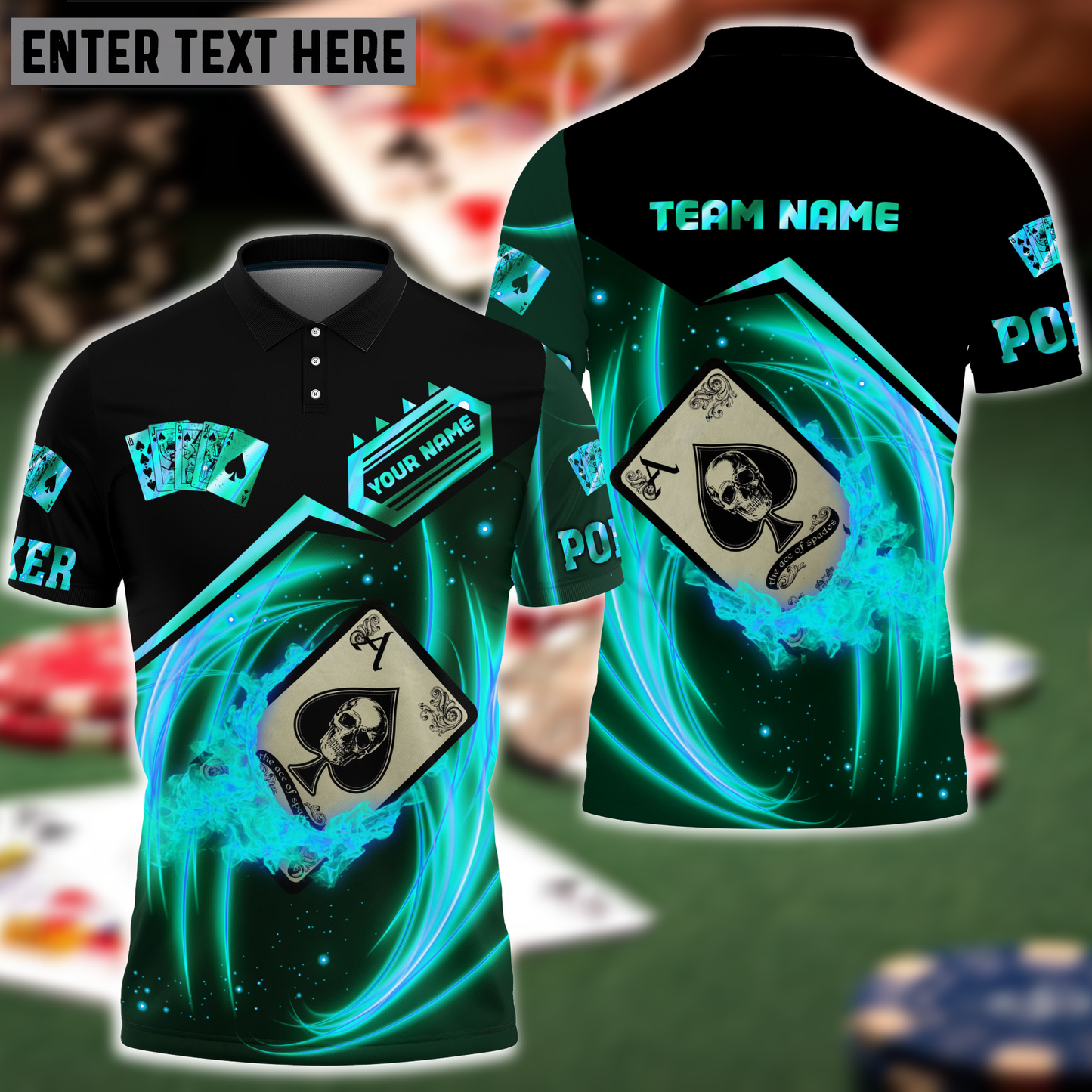 Frenzidea Ace Card Poker Blue Fire Personalized Name, Team Name Unisex Shirt