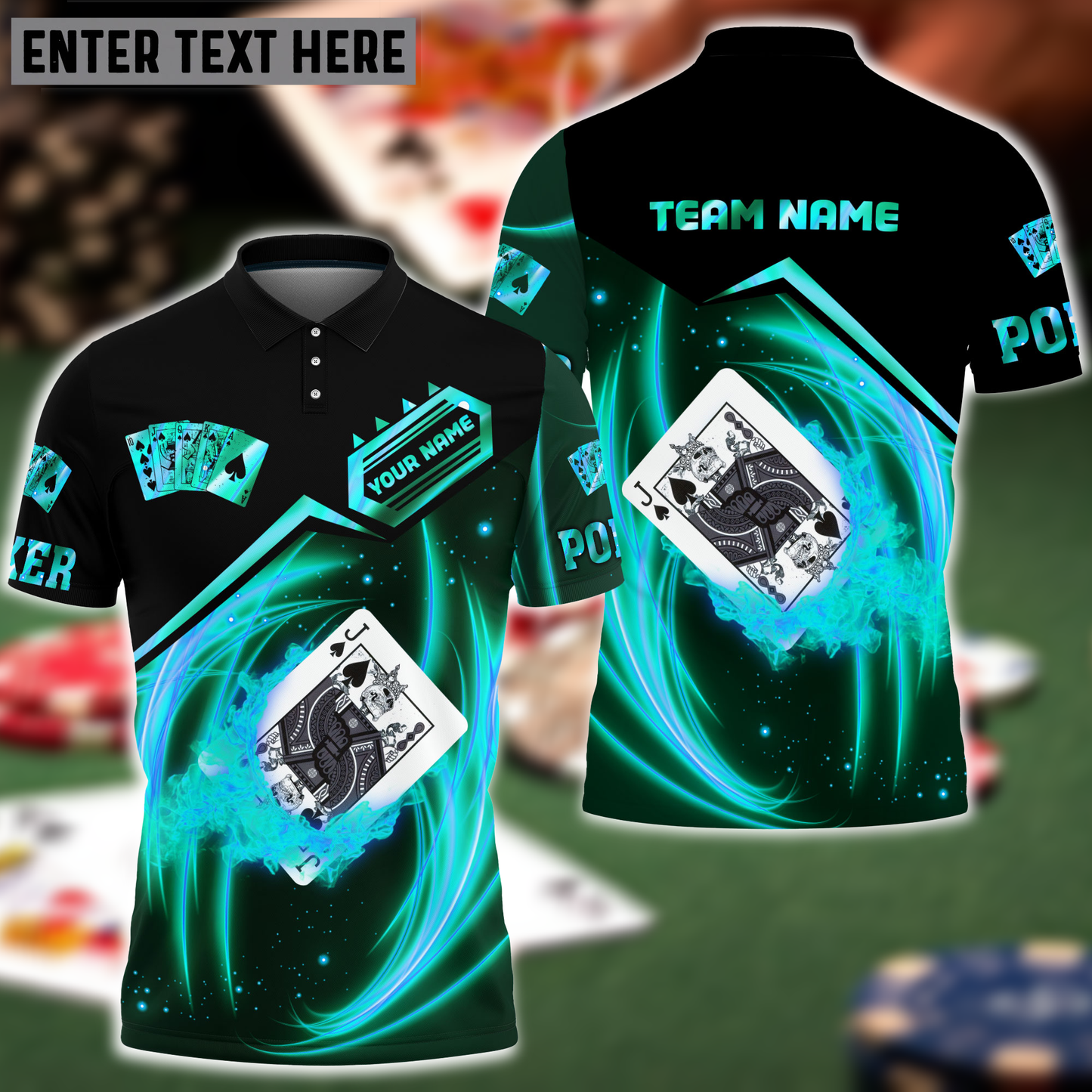 Frenzidea Jack Card Poker Blue Fire Personalized Name, Team Name Unisex Shirt