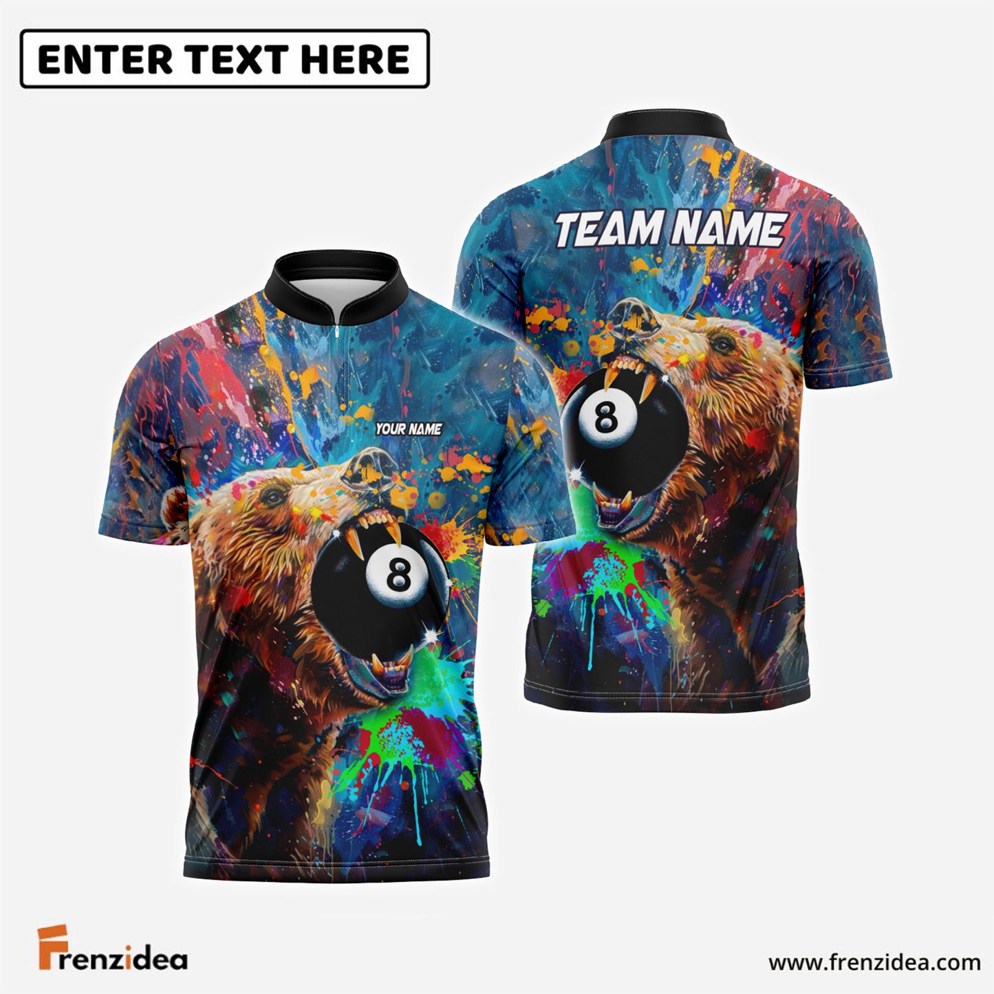 Frenzidea Billiards Ball 8 Pool Bear Pattern Personalized Name 3D Shirt