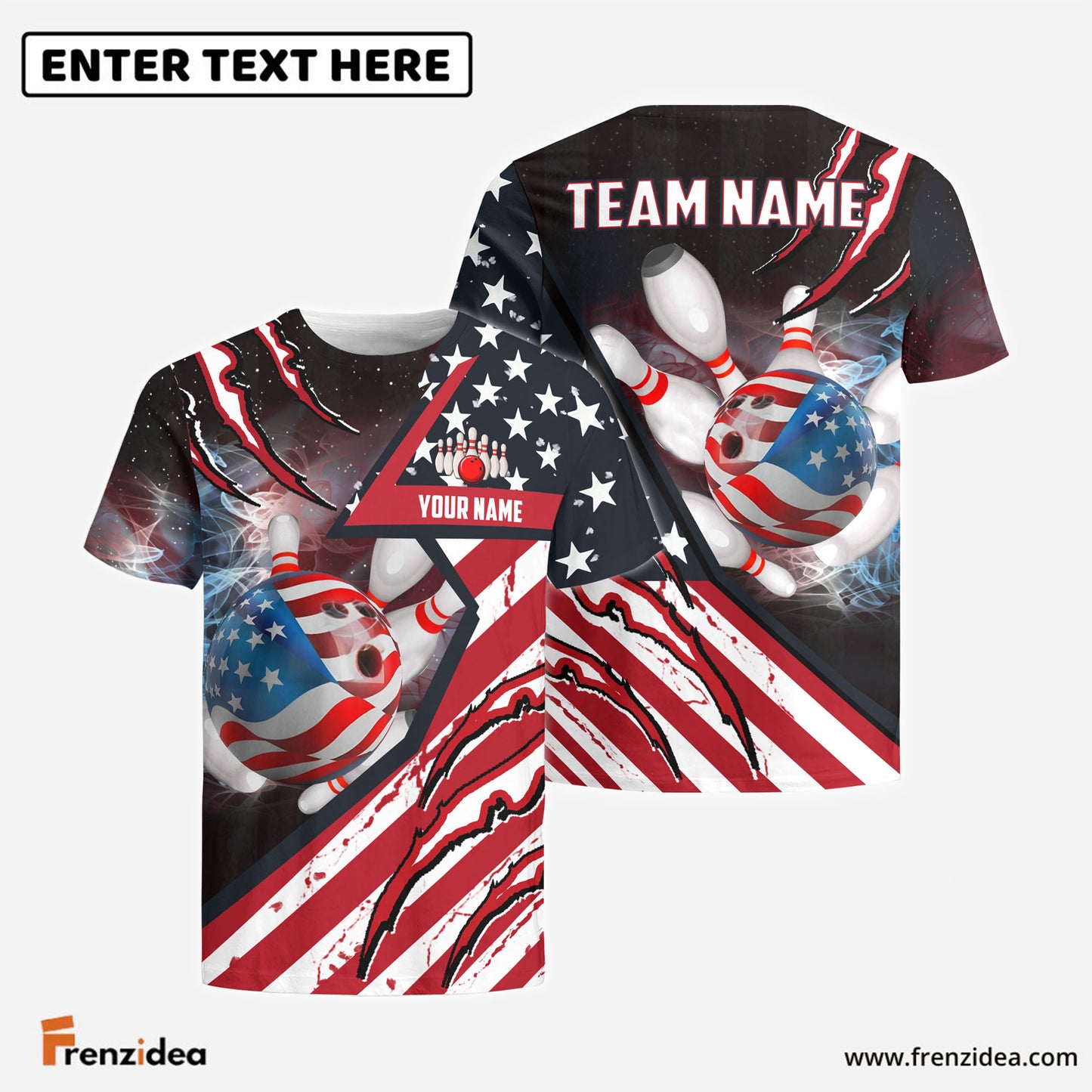 Frenzidea Bowling American Flag Patriot Customized Name, Team Name 3D Shirt