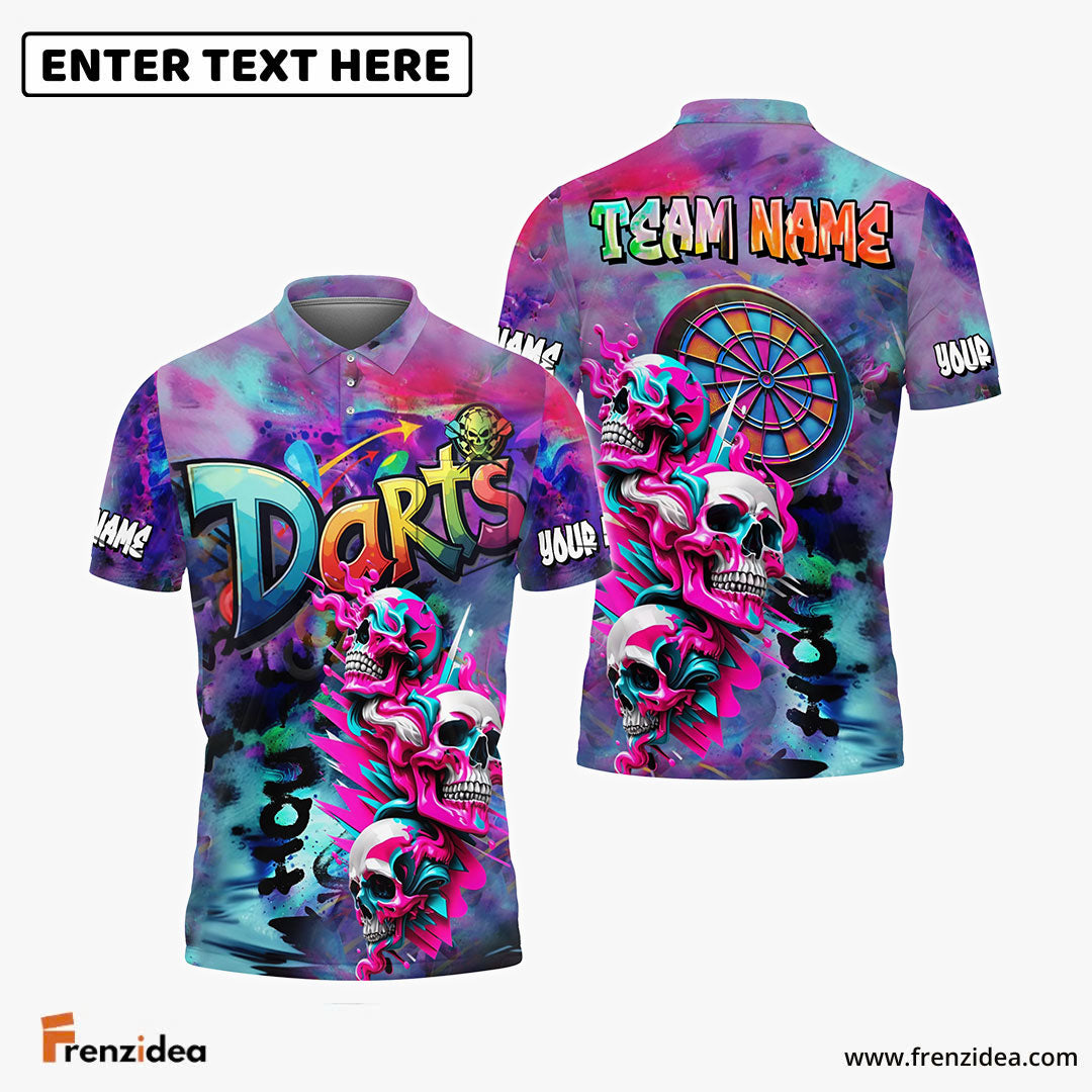 Frenzidea Darts Skull Neon Graffiti Personalized Name, Team Name Shirt