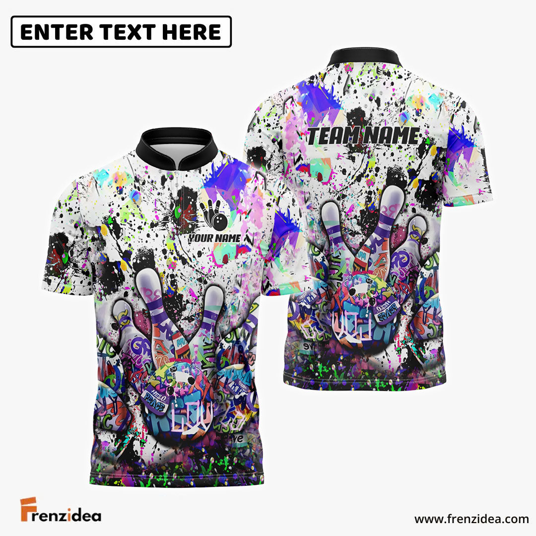 Frenzidea Bowling White Graffiti Splash Paint Personalized Shirt (2 Colors)