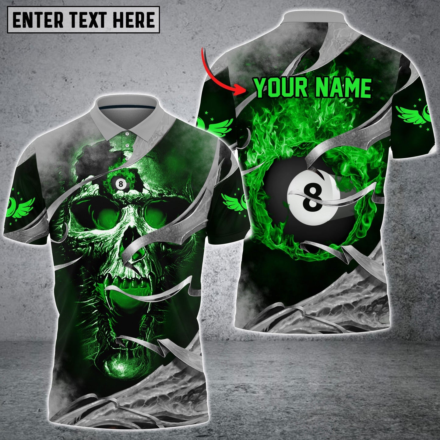 Frenzidea Billiard Skull Personalized Name Unisex Polo Shirt