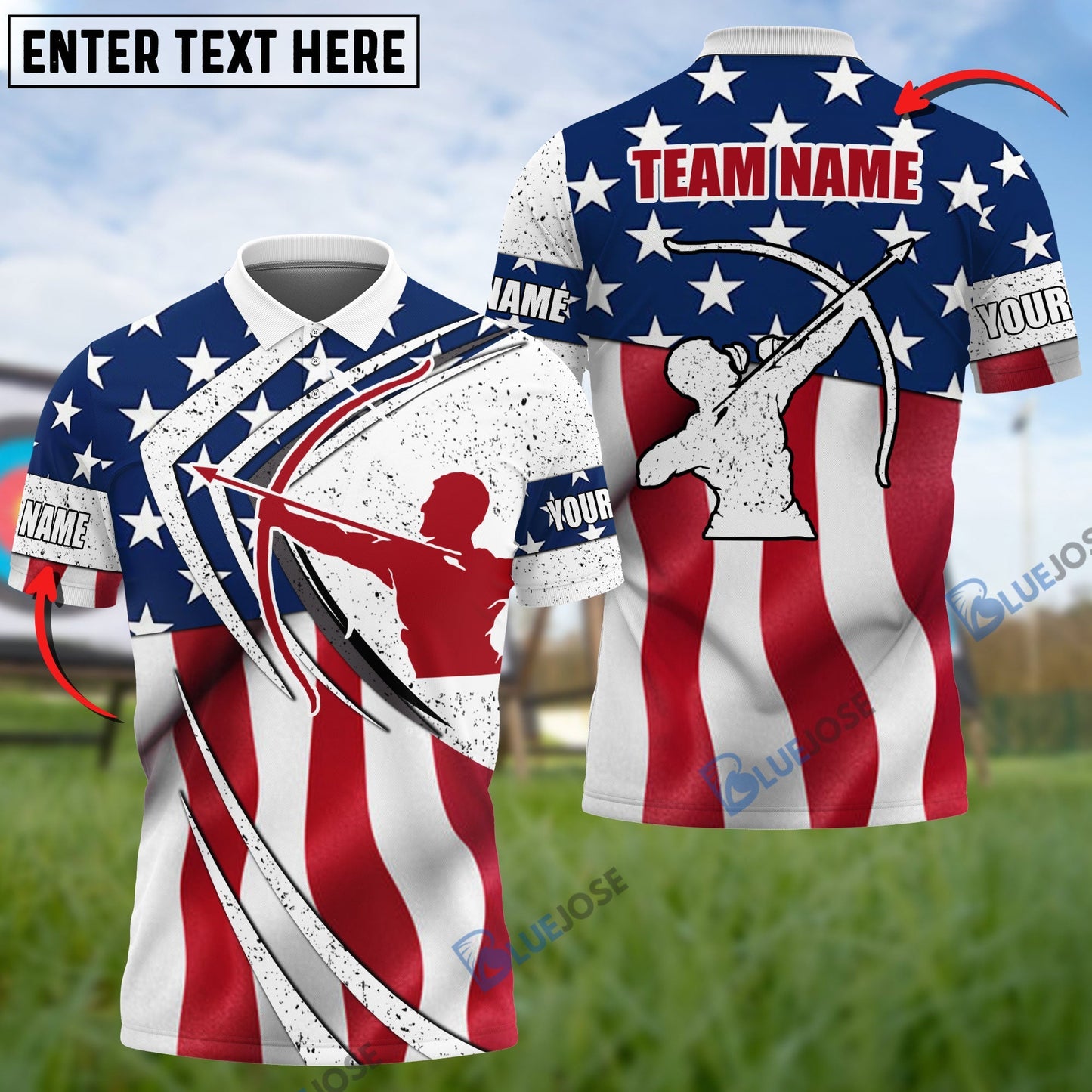 Frenzidea Archery Lightning American Flag Personalized Name 3D Shirt