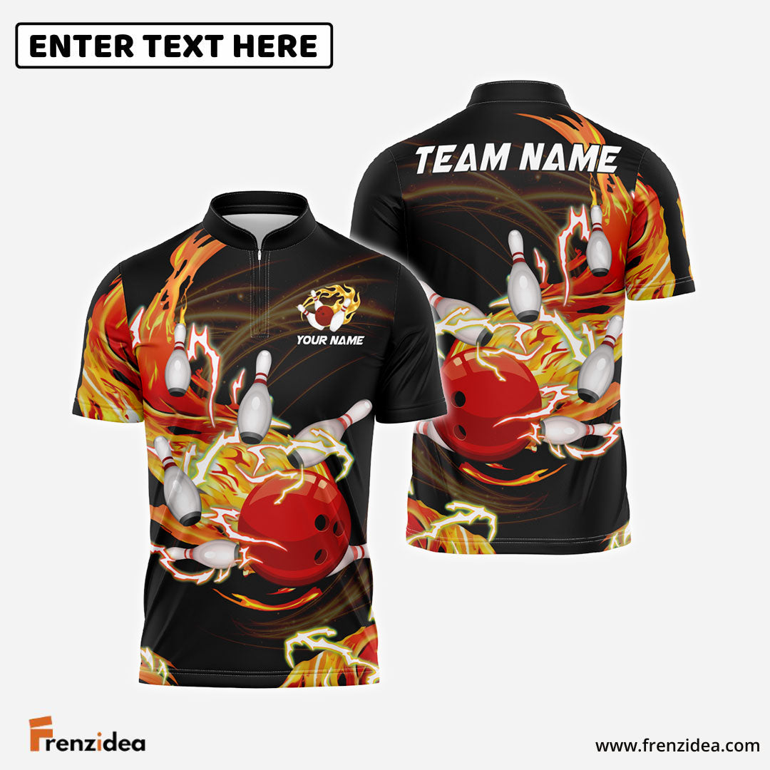 Frenzidea Bowling And Pins Breath Of Thunder Flame Customized Name 3D Shirt (4 Colors)