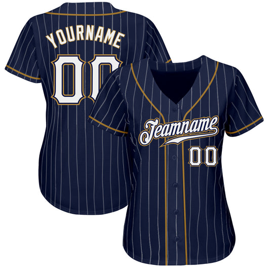 Frenzidea Custom Navy White Pinstripe White-Old Gold Authentic Baseball Jersey