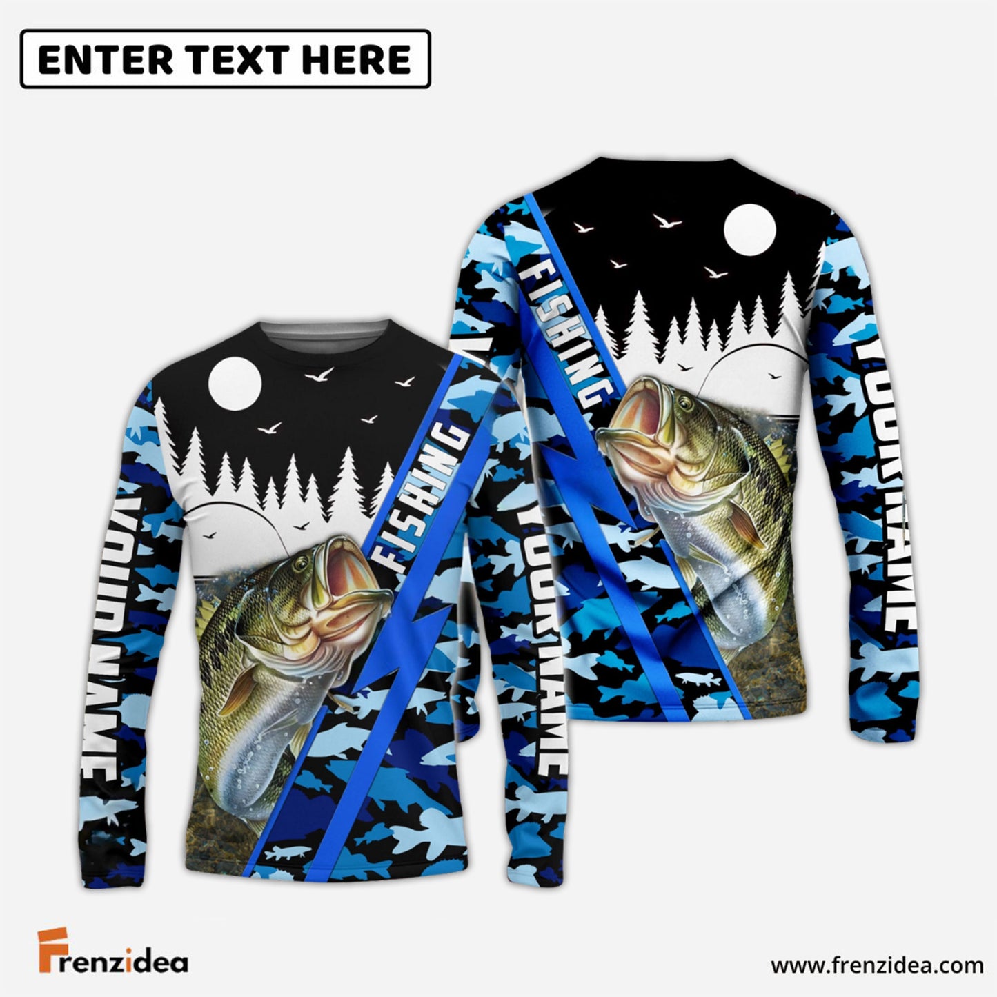 Frenzidea Bass Personalized Fishing Blue Camo Shirt