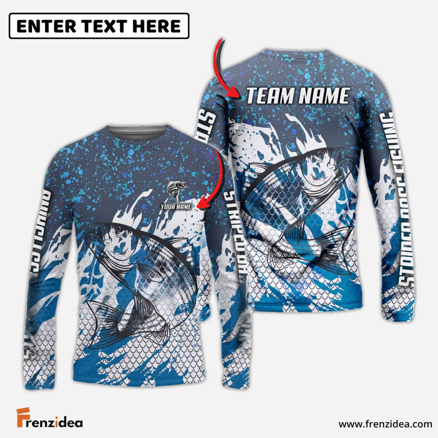 Frenzidea Striped Bass Fishing Bluefin Sport Custom Name & Team Name 3D Shirts