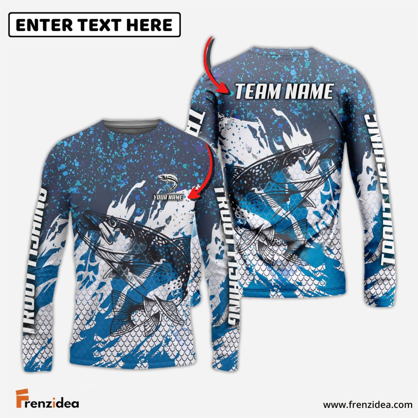 Frenzidea Trout Fishing Bluefin Sport Custom Name & Team Name 3D Shirts