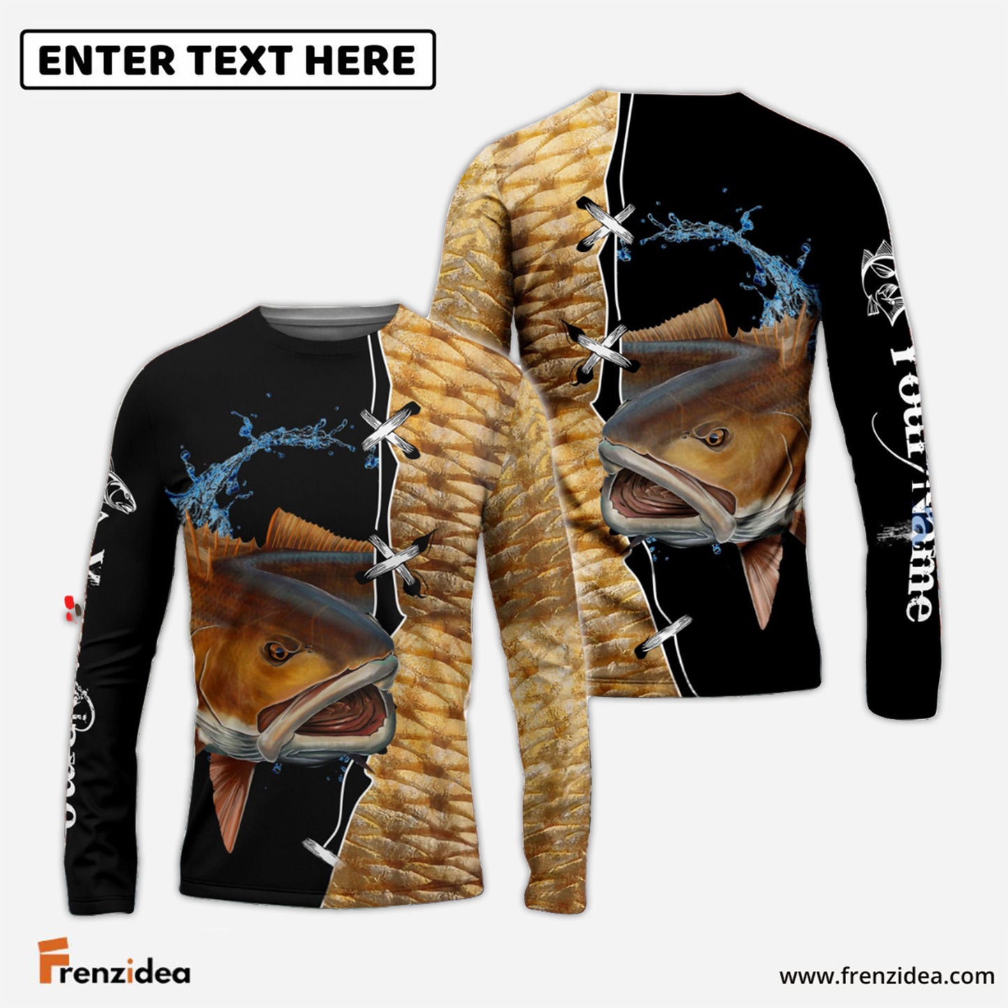 Frenzidea Customized Name Redfish Puppy Drum Fishing 3D Shirts