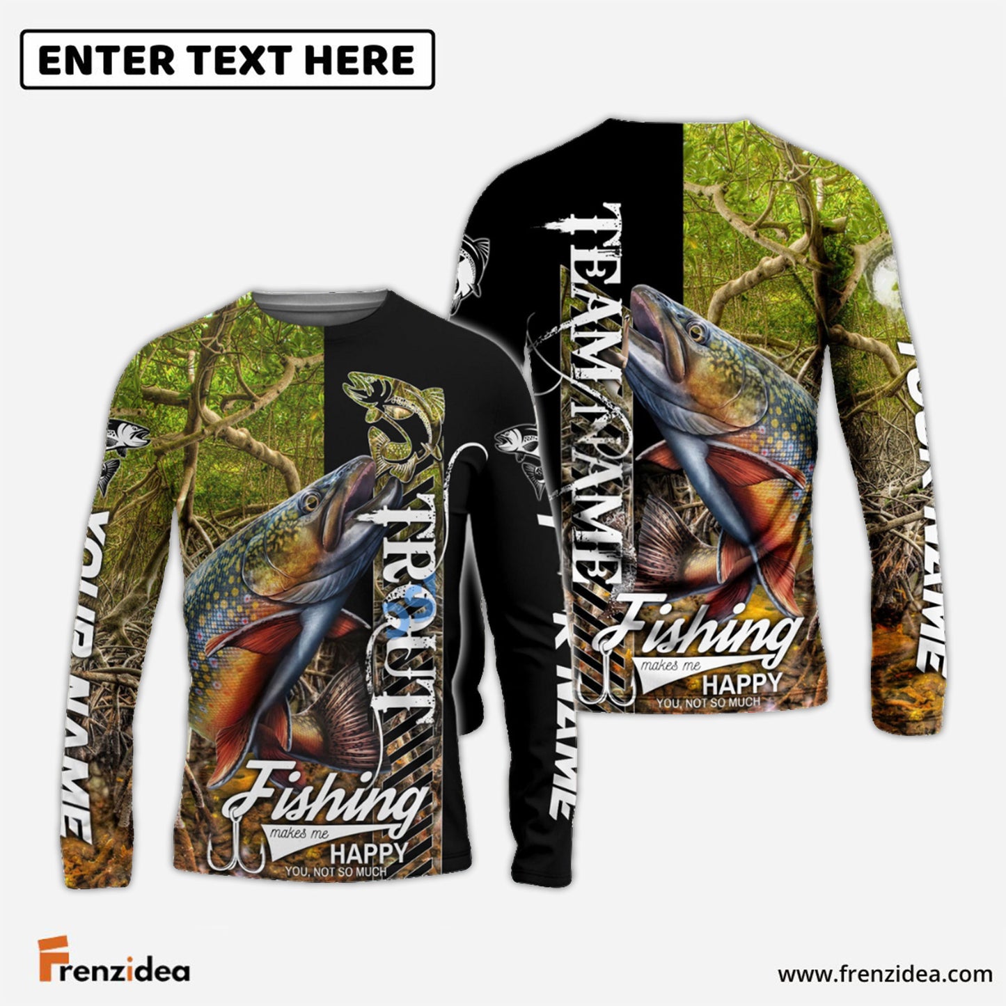 Frenzidea Trout Fishing Jungle Camo Custom Name & Team Name 3D Shirts